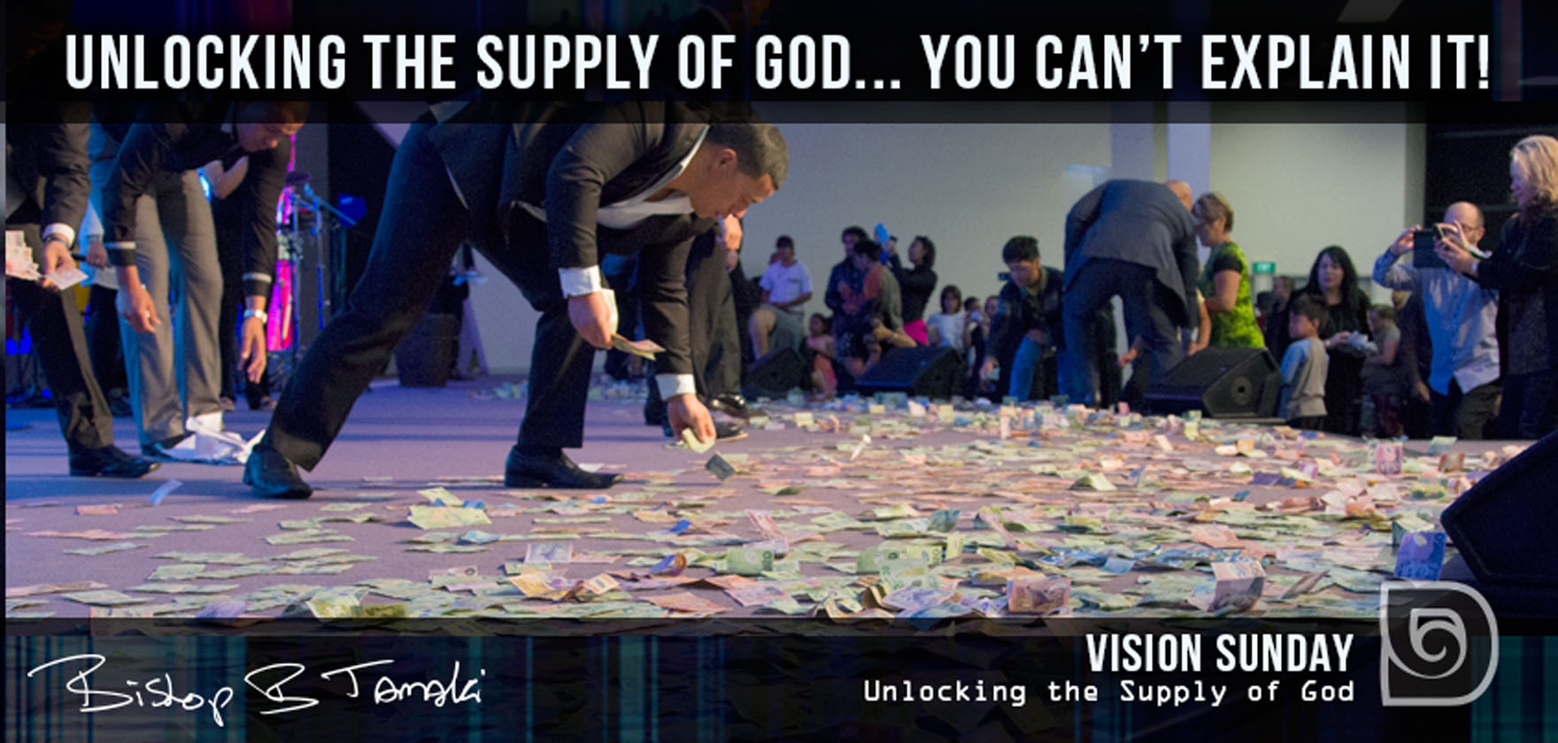 Money on the stage at Destiny.