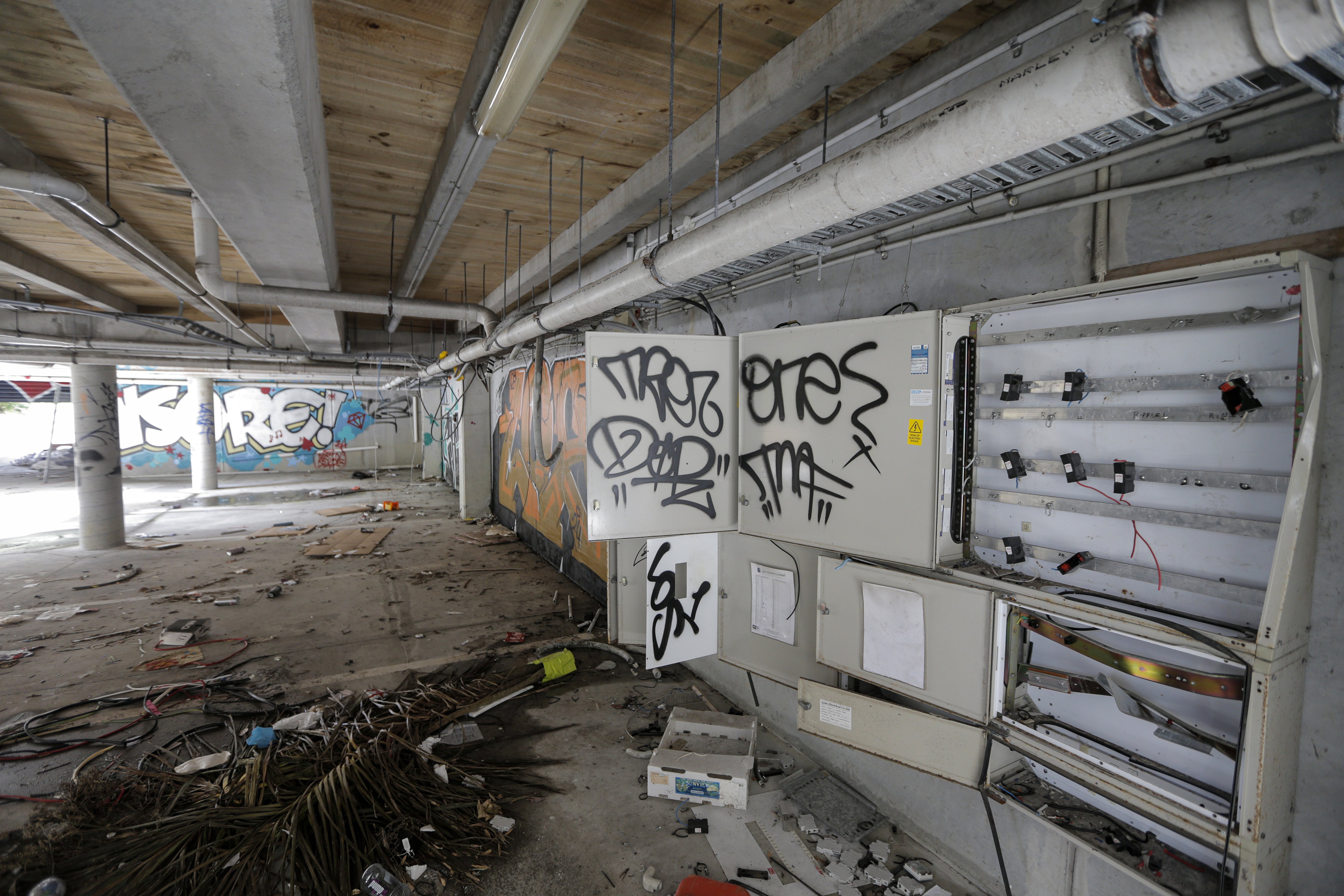 Rubbish and damage to the abandoned Kāinga Ora housing block at Lynfield. Photo / Alex Burton