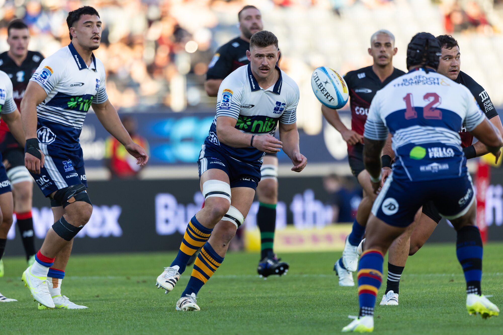 Blues captain Dalton Papali’i tracks the ball during the Super Rugby victory over the Crusaders at Eden Park. Photo / Photosport