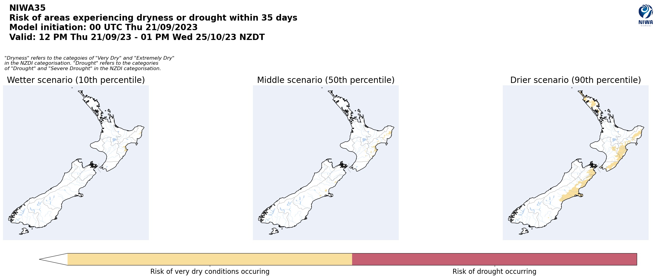 Risk of very dry conditions across eastern regions is already showing up in Niwa's drought forecasting. Image / Niwa