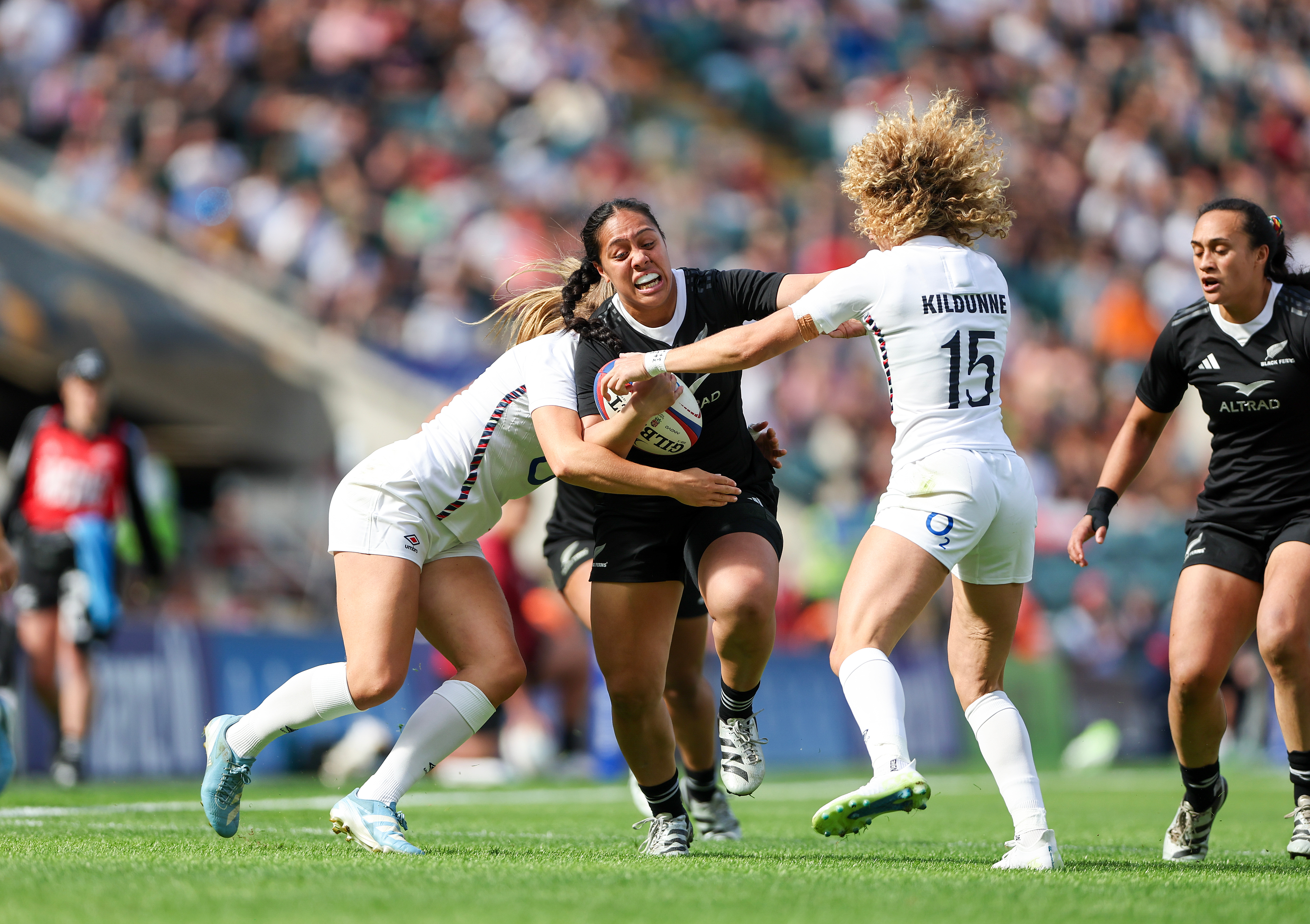 Sylvia Brunt takes a carry during the Black Ferns loss to England at Twickenham. Photo / Photosport