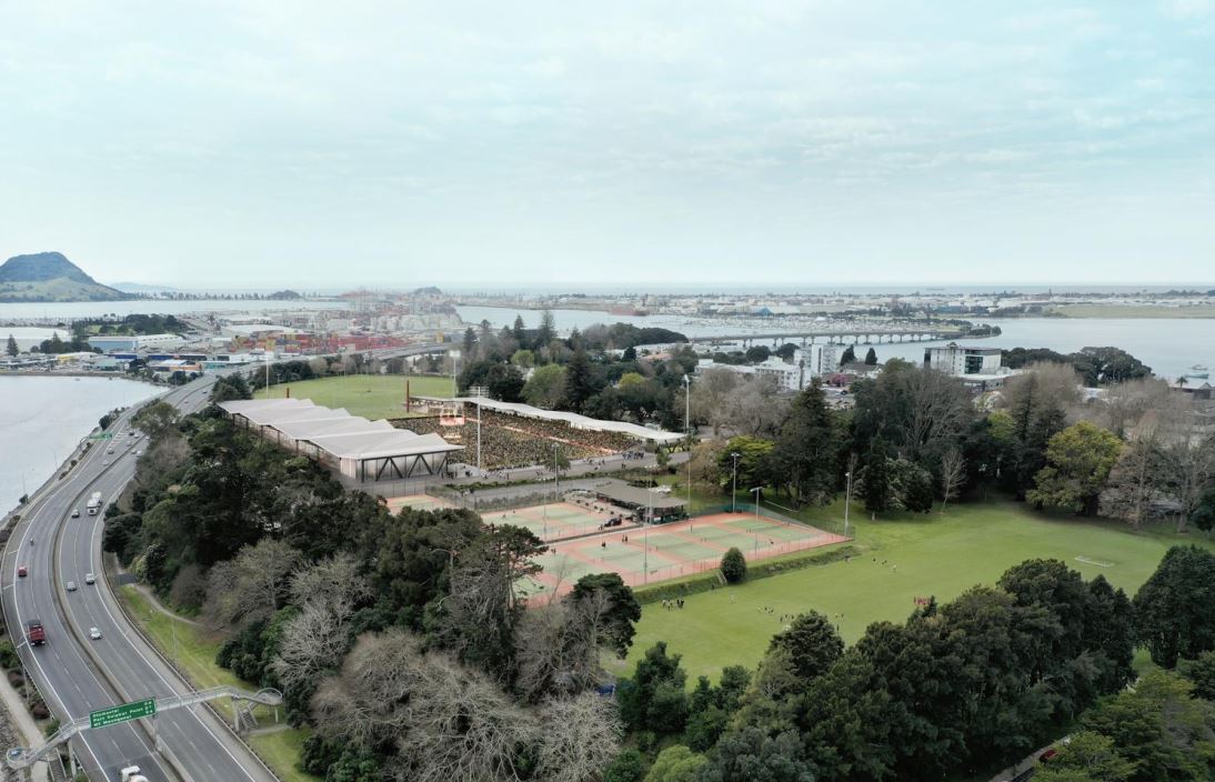 An artist impression of what a proposed stadium at Tauranga Domain could look like. Image / Supplied