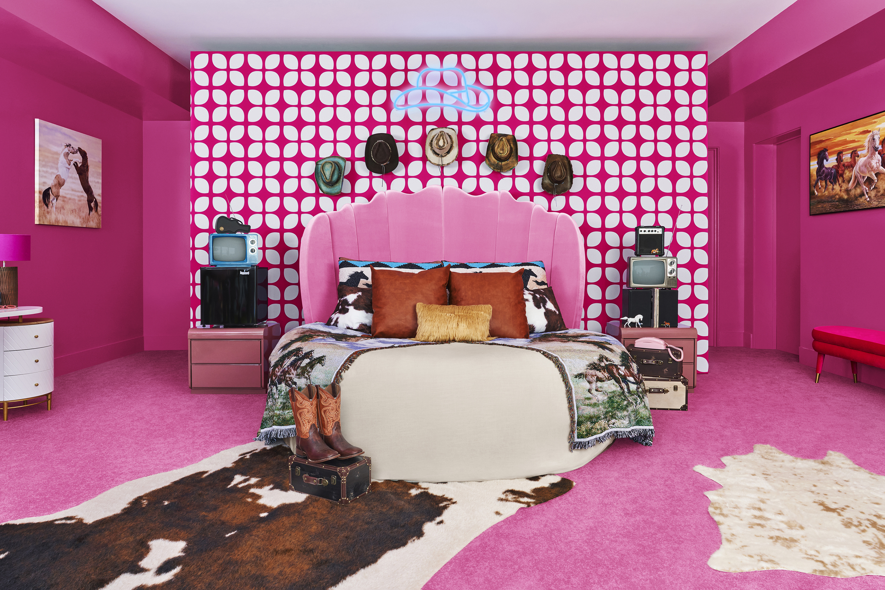 The Barbie Bedroom has also had a Ken-doll makeover. Photo / Supplied, Kalre Sicilianco