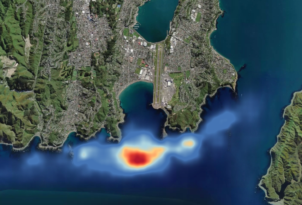 Calypso Science's pollution map tracks the sewage dump on Wellington's south coast.