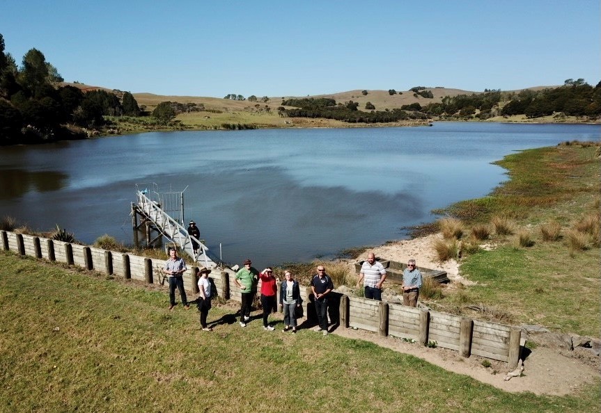 Elected Kaipara District Council members inspect the Waiatua Dam. Photo / Supplied