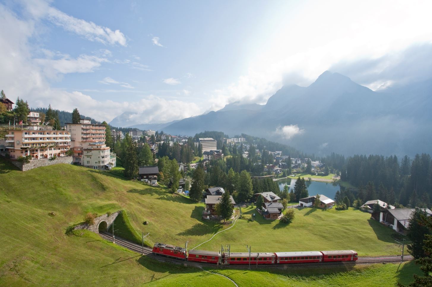 The Chur-Arosa railway line arrives in Arosa, a pretty resort village in Switzerland. Photo / Getty Images