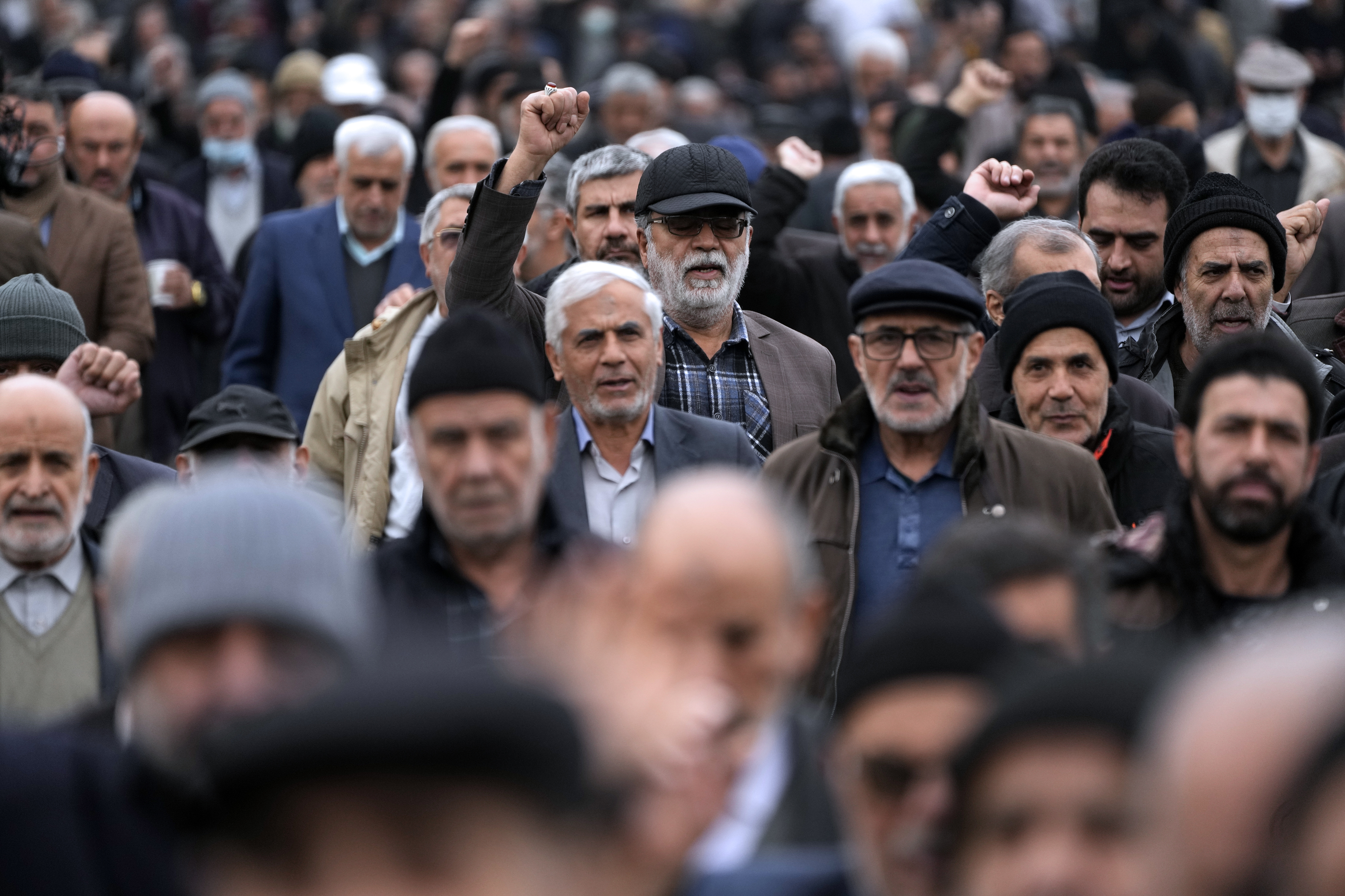 Worshippers chant slogans after conclusion of Friday prayer to show their support of Palestinians and condemning the US and British militaries' strike against Iranian-backed Houthis in Yemen, in Tehran, Iran. Photo / AP