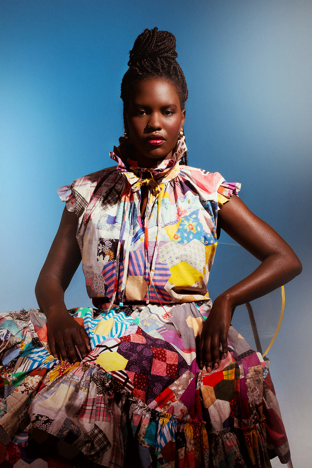 Ayak wears a top, skirt and dress from Romance Was Born, and Meadowlark earrings. Photo / Mia Vinaccia