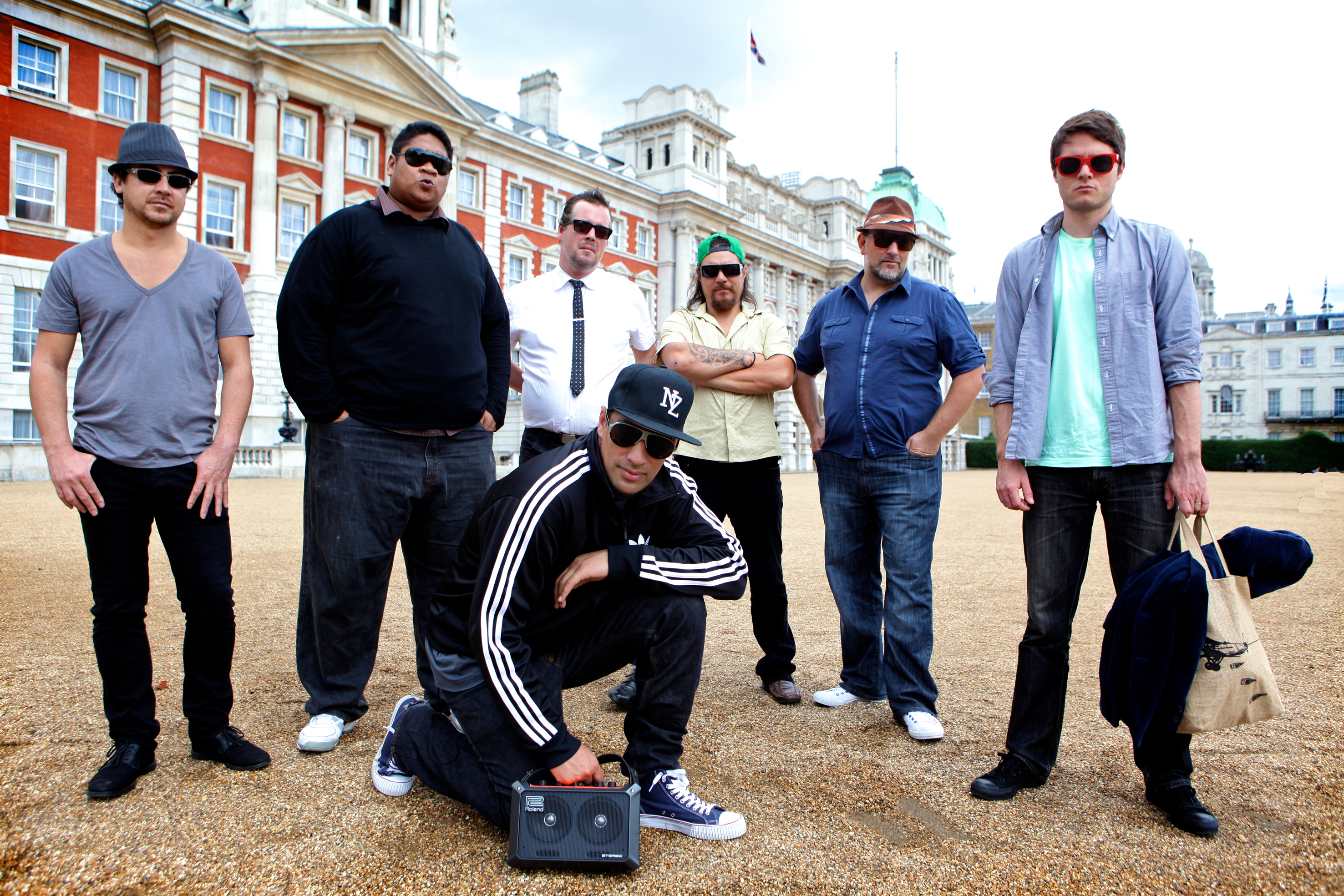 Dobie Blaze, DJ Fitchie, Hopepa (aka Joe Lindsay) Jetlag Johnson, Chopper Reedz, Tony Chang. Front: Joe Dukie. 
