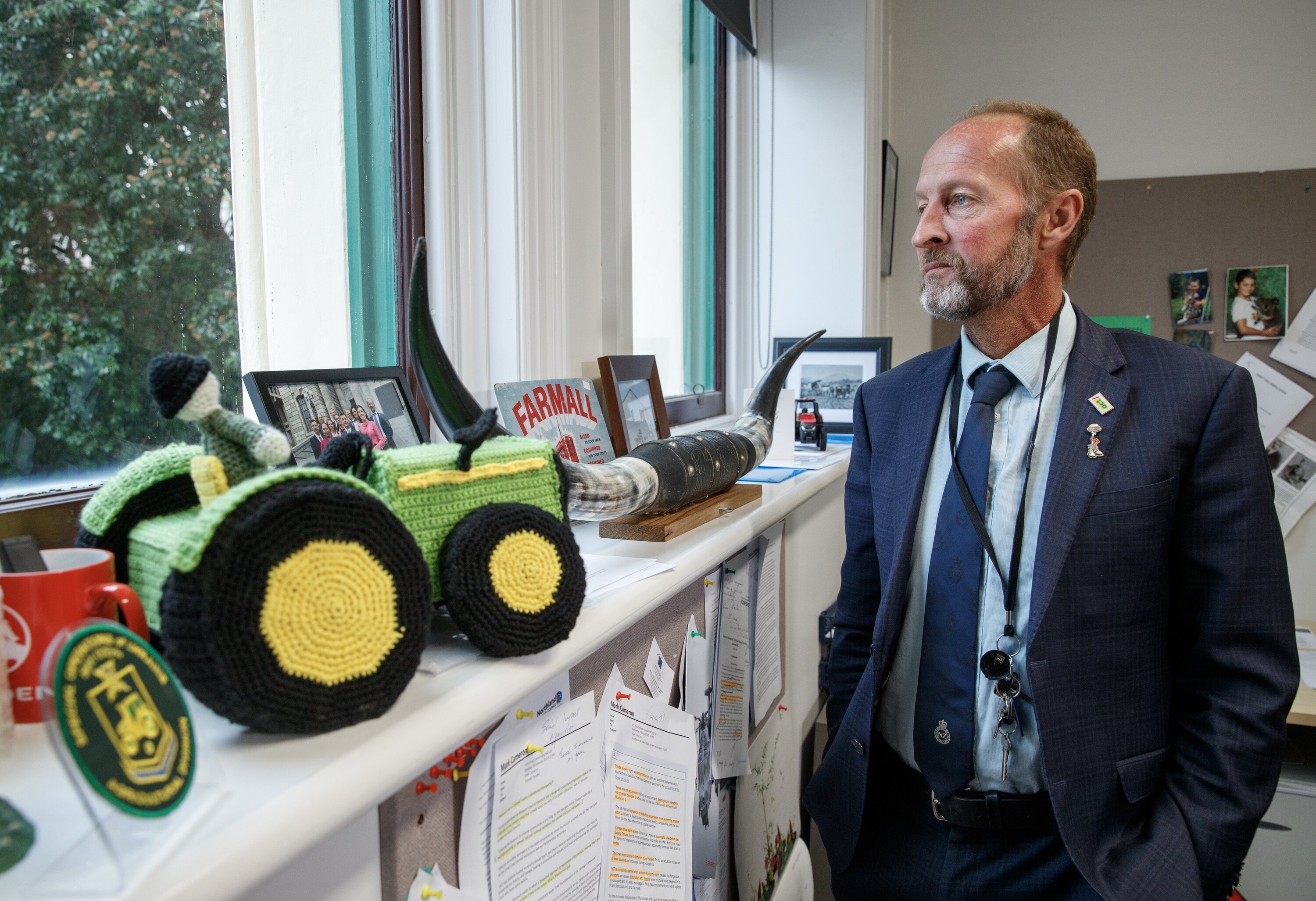 Cameron and his crochet tractor. Photo / Mark Mitchell