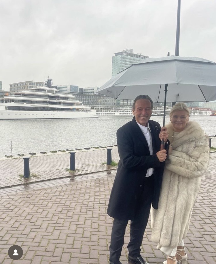 Graeme and Robyn Hart in Amsterdam last year in front of Ulysses, New Zealand's largest privately-owned boat.