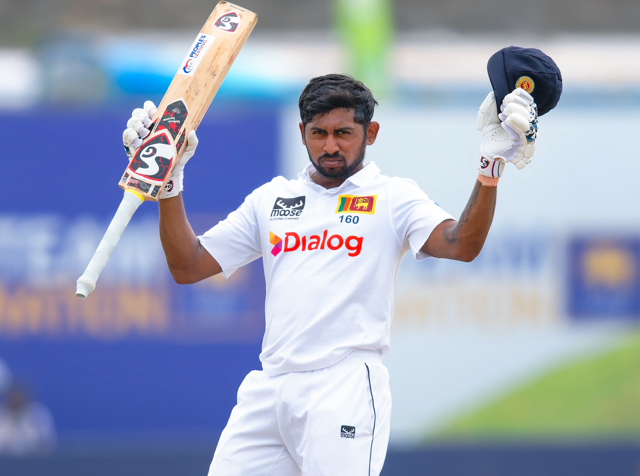 Kamindu Mendis celebrates his hundred against the Black Caps. Photo / Sri Lanka Cricket