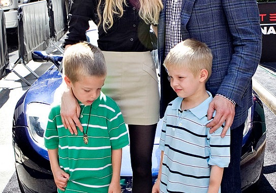 Elon Musk, with his then fiancee Talulah Riley with Musk's twin boys Griffin, left, and Xavier in 2010. Photo / Getty Images