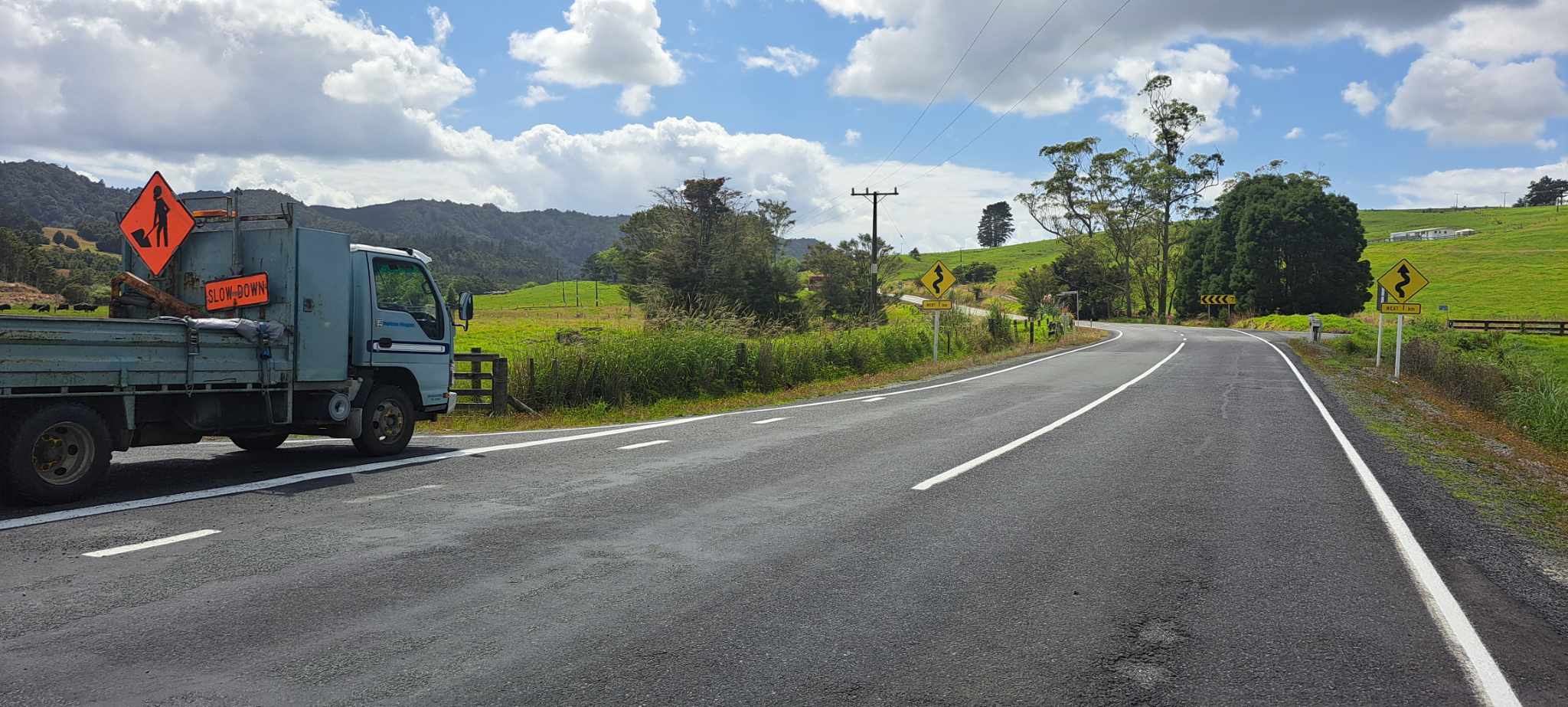Ōtaika Valley Rd is closed between SH1 [Ōtaika] and SH14 [Maungatapere]. Pictured here is the section at the end of Cemetery Rd where motorists were being redirected by traffic management on Wednesday. Photo / Brodie Stone