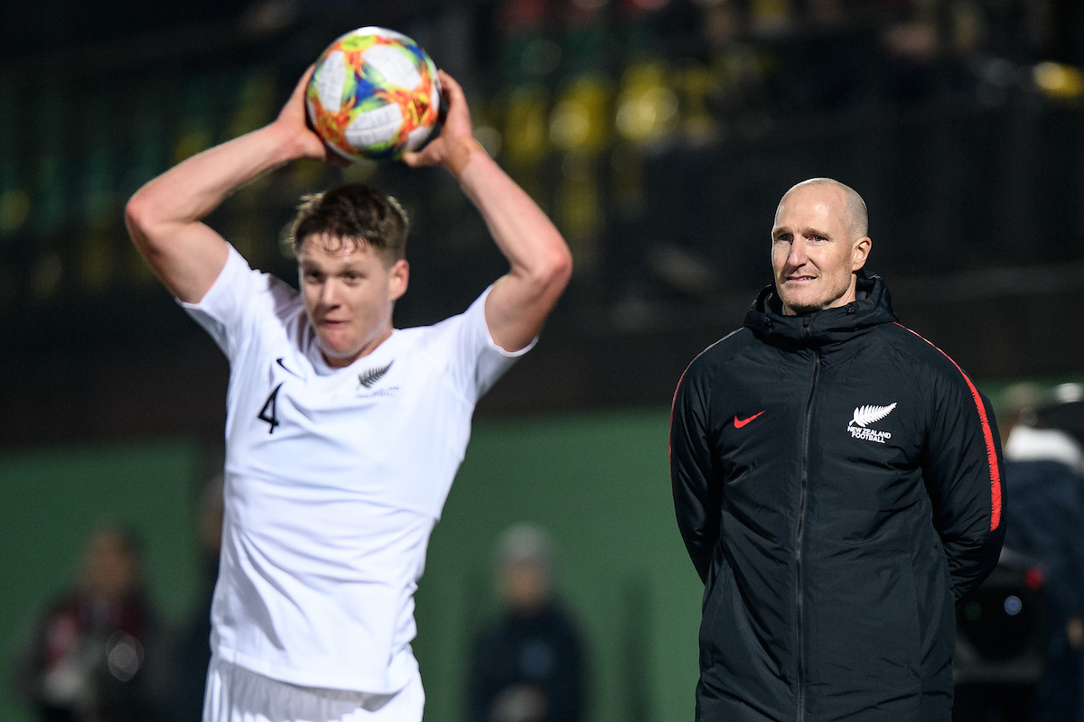 All Whites defender Nando Pijnaker (left) with now-former coach Danny Hay during the Lithuania away game in November 2019. Photo / Photosport