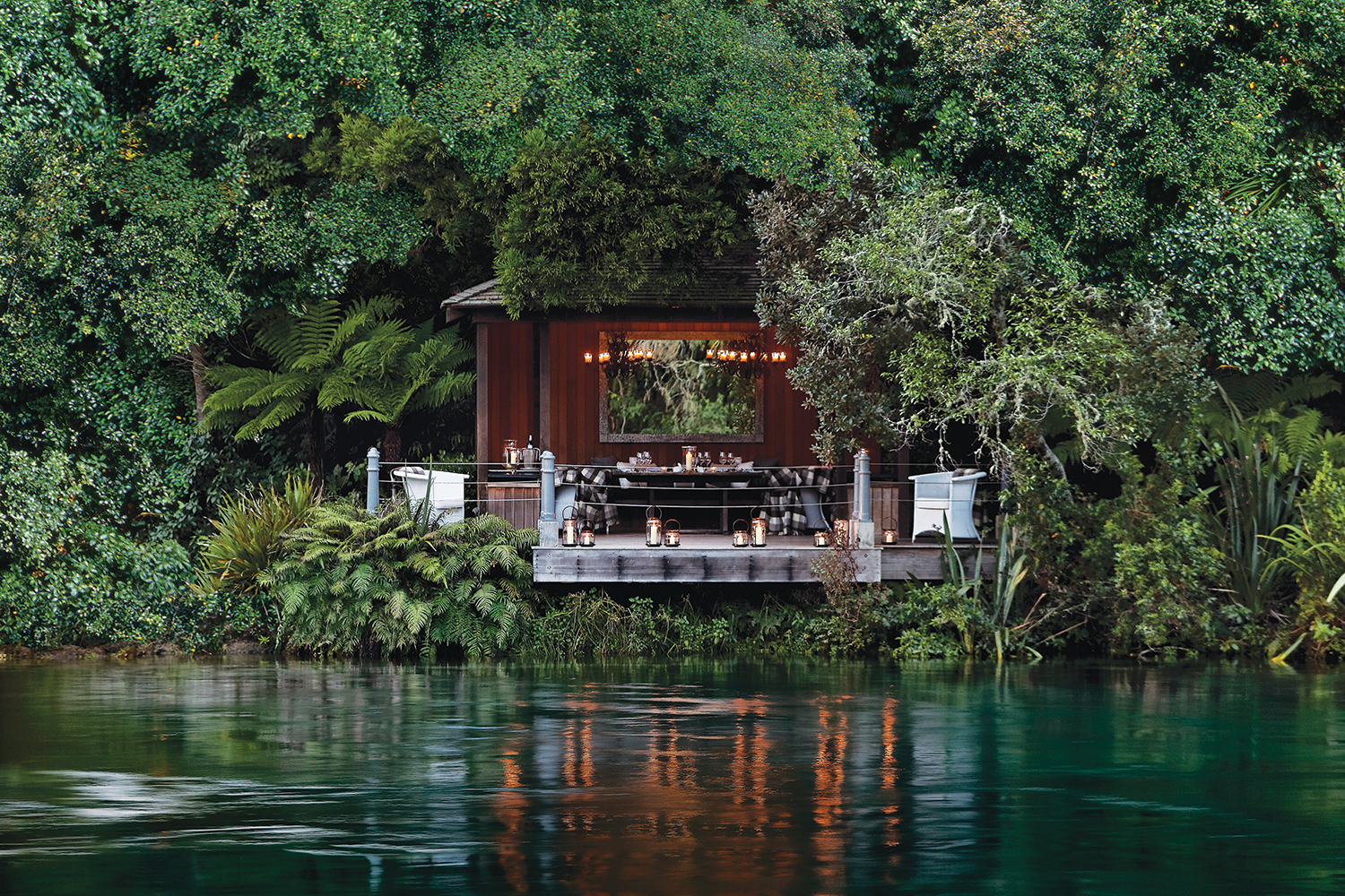Huka Lodge can be found 300m upriver from Huka Falls. Photo / Supplied