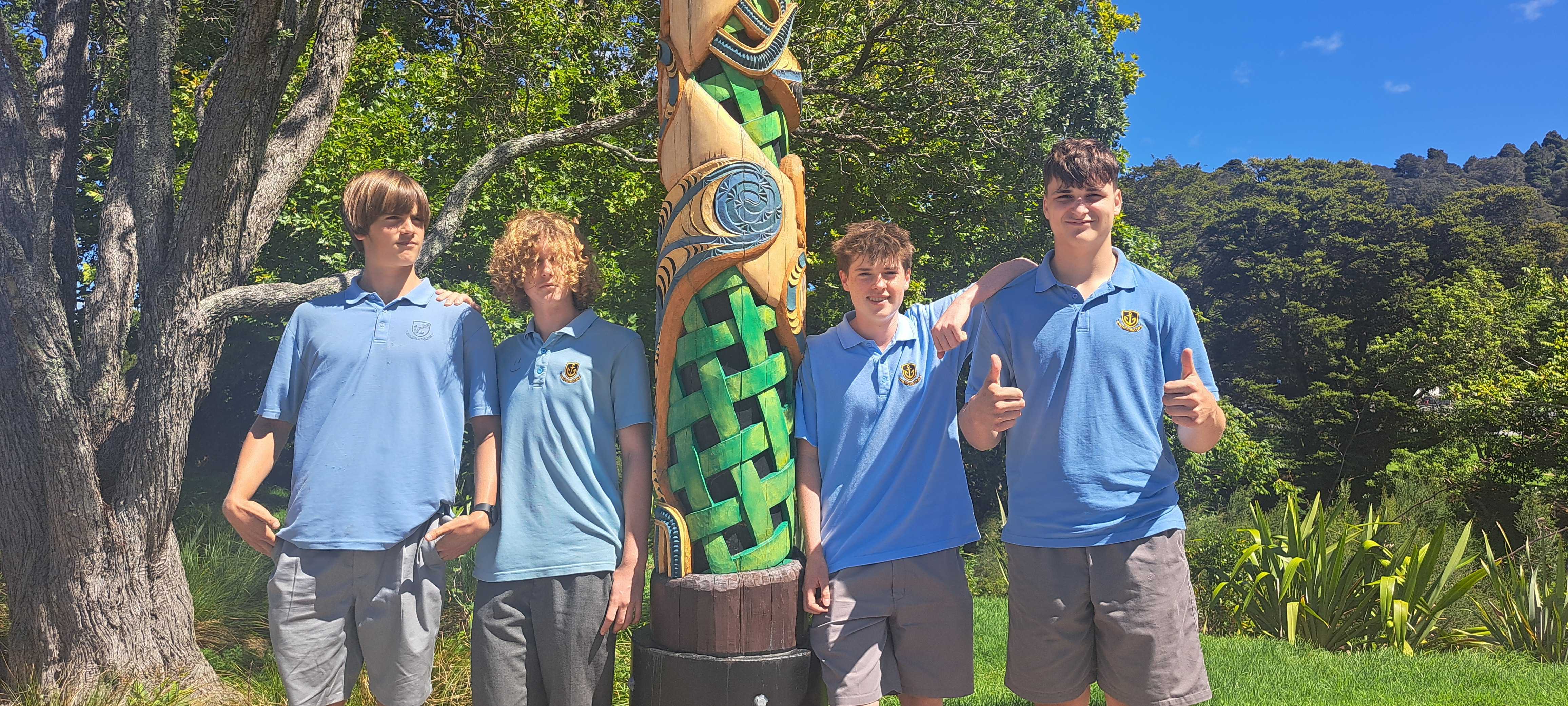 Whangārei Boys High School band Visual Soup, who are (from left to right) bass guitarist Beau Brown, drummer Reuben Woods, frontman Harper Gray and lead guitarist Louie Compter, will be opening Fritter Festival this weekend. Photo / Brodie Stone