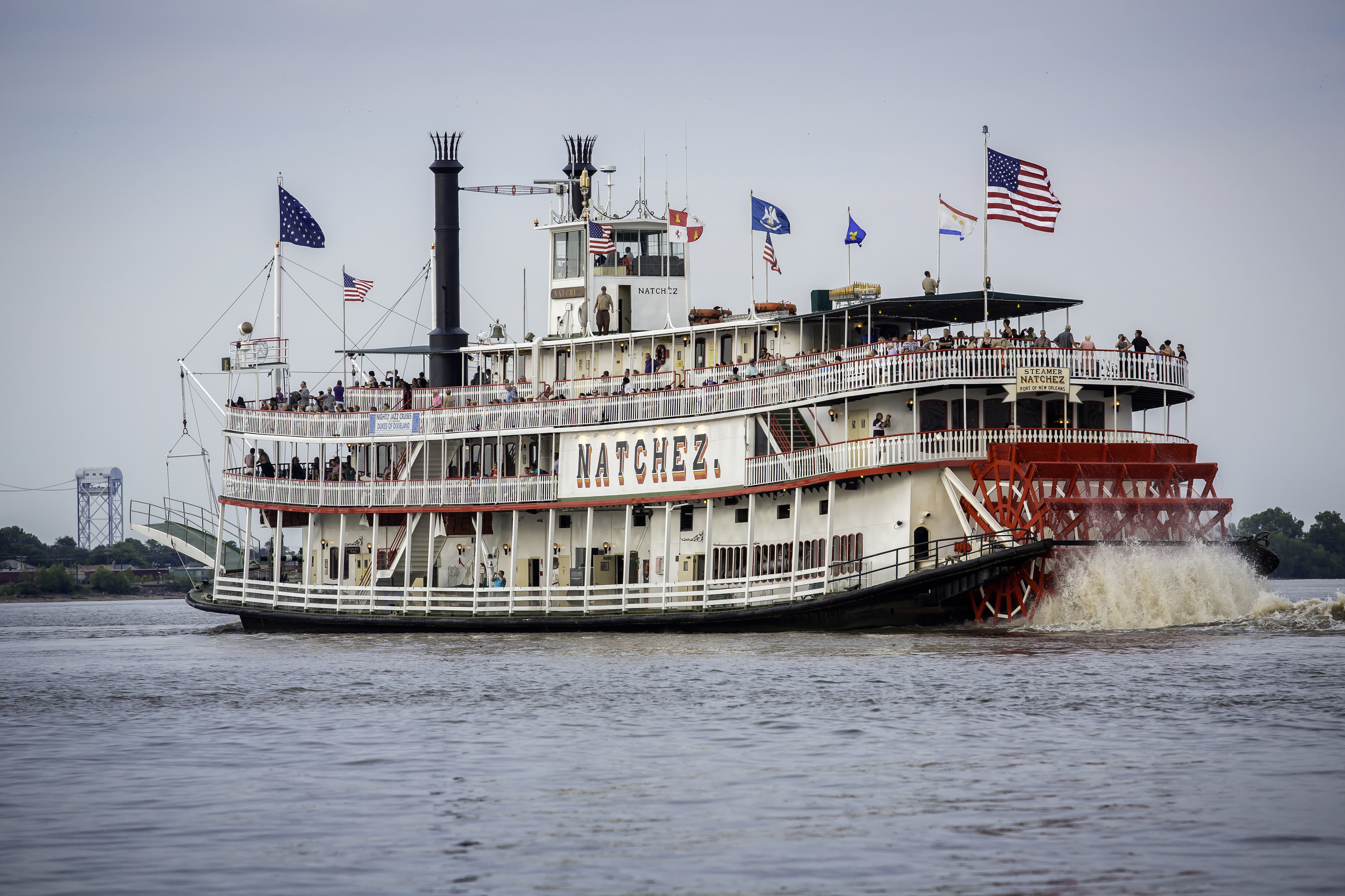 Enjoy a two-hour jazz cruise on a paddle-wheeler such as the Natchez. Photo / Louisiana Office of Tourism