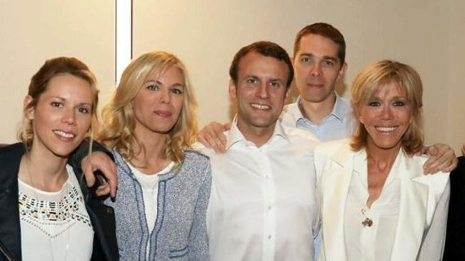 The Macrons with Emmanuel's stepchildren, Tiphaine, 38 (left), Laurence, 44 and Sébastien, 47.