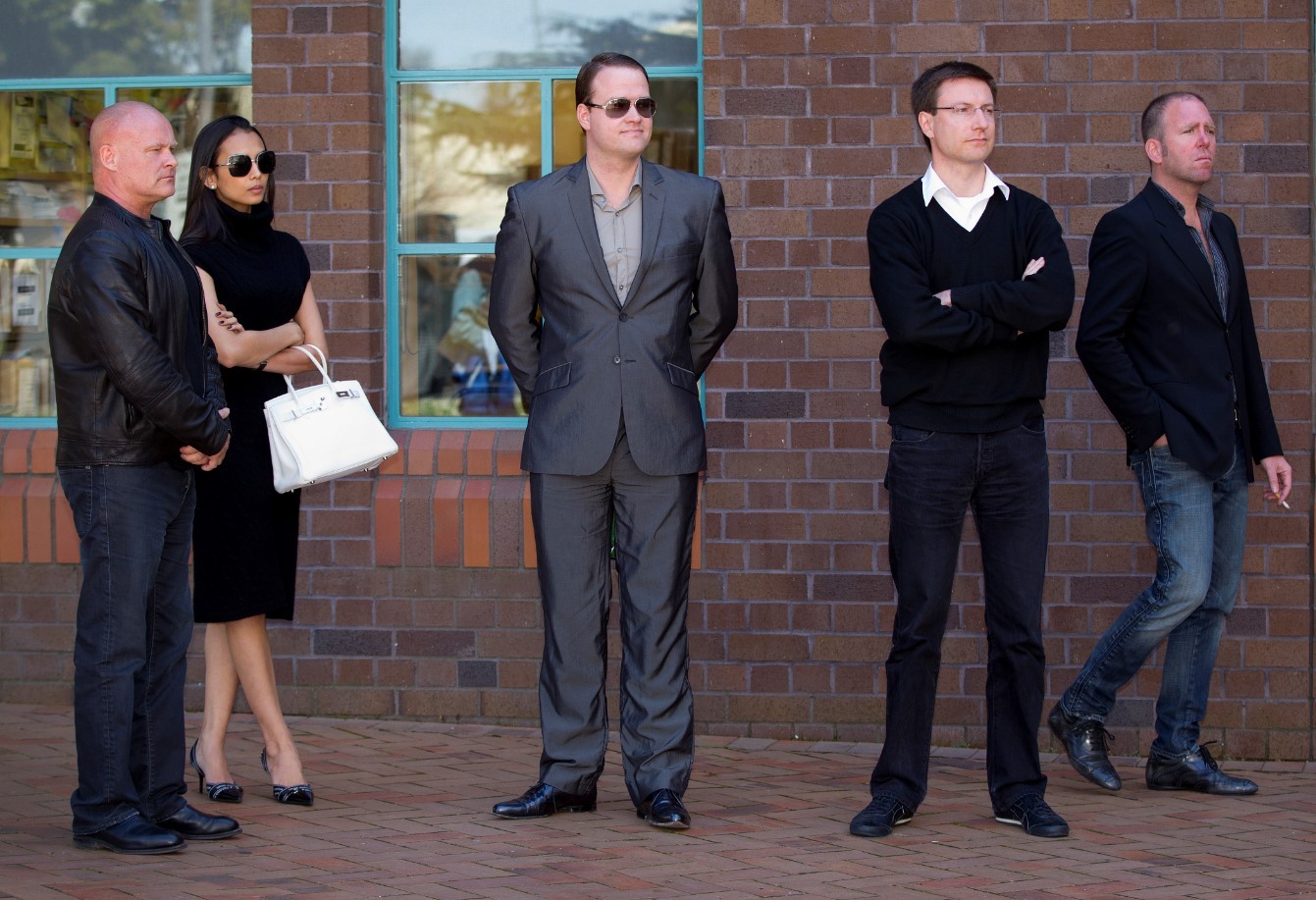 Flashback to 2012, from left is bodyguard Wayne Tempero, Kim Dotcom's former wife Mona Dotcom, coders Bram van der Kolk and Mathias Ortmann, and Megaupload marketing manager Finn Batato. Photo / File