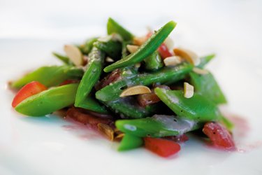 Salad of scarlet runner beans with tomatoes, almonds and sweet onion vinaigrette image