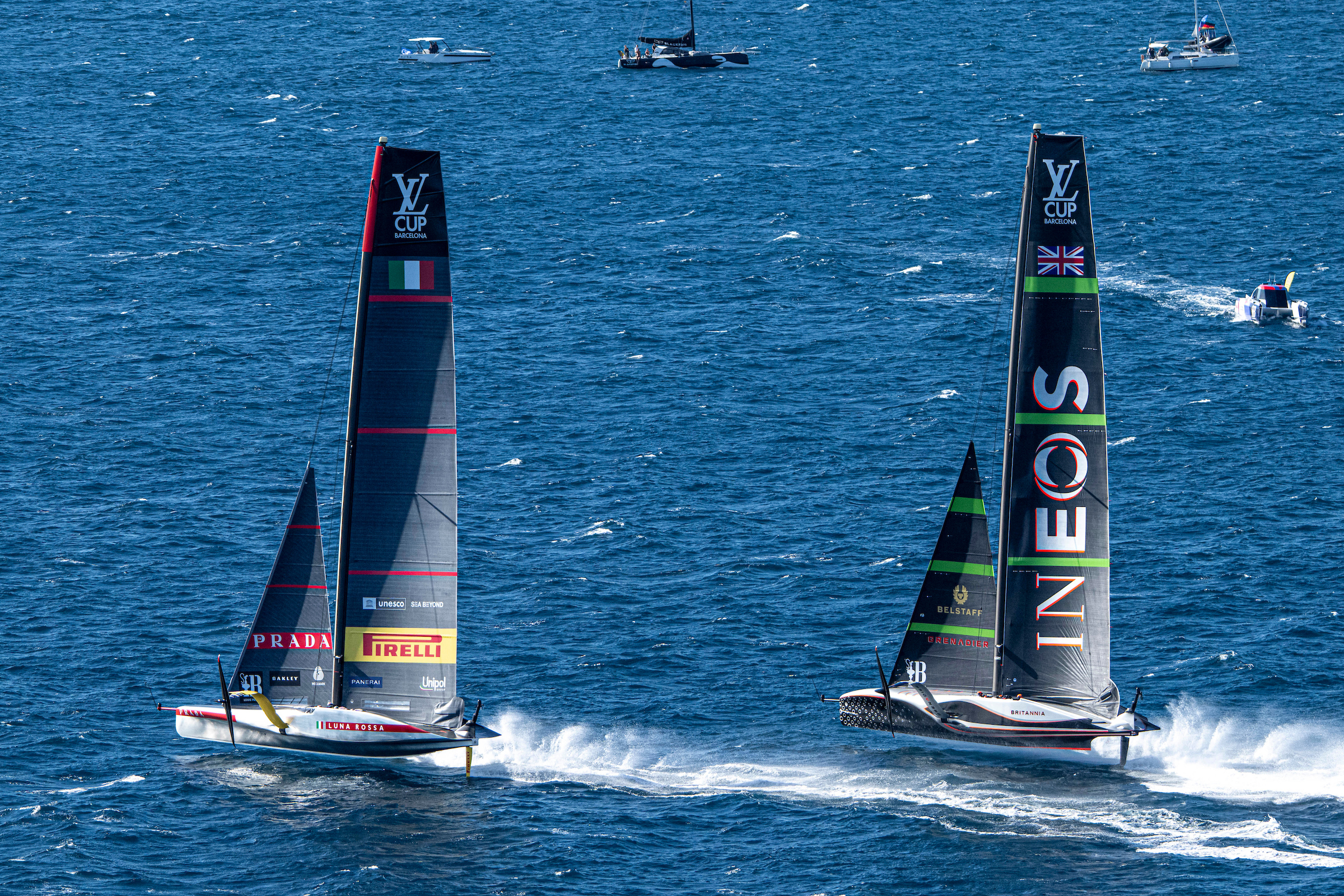 Top-end conditions saw the teams compete in a tense match race in the fourth contest of the series. Photo / Ricardo Pinto, America's Cup
