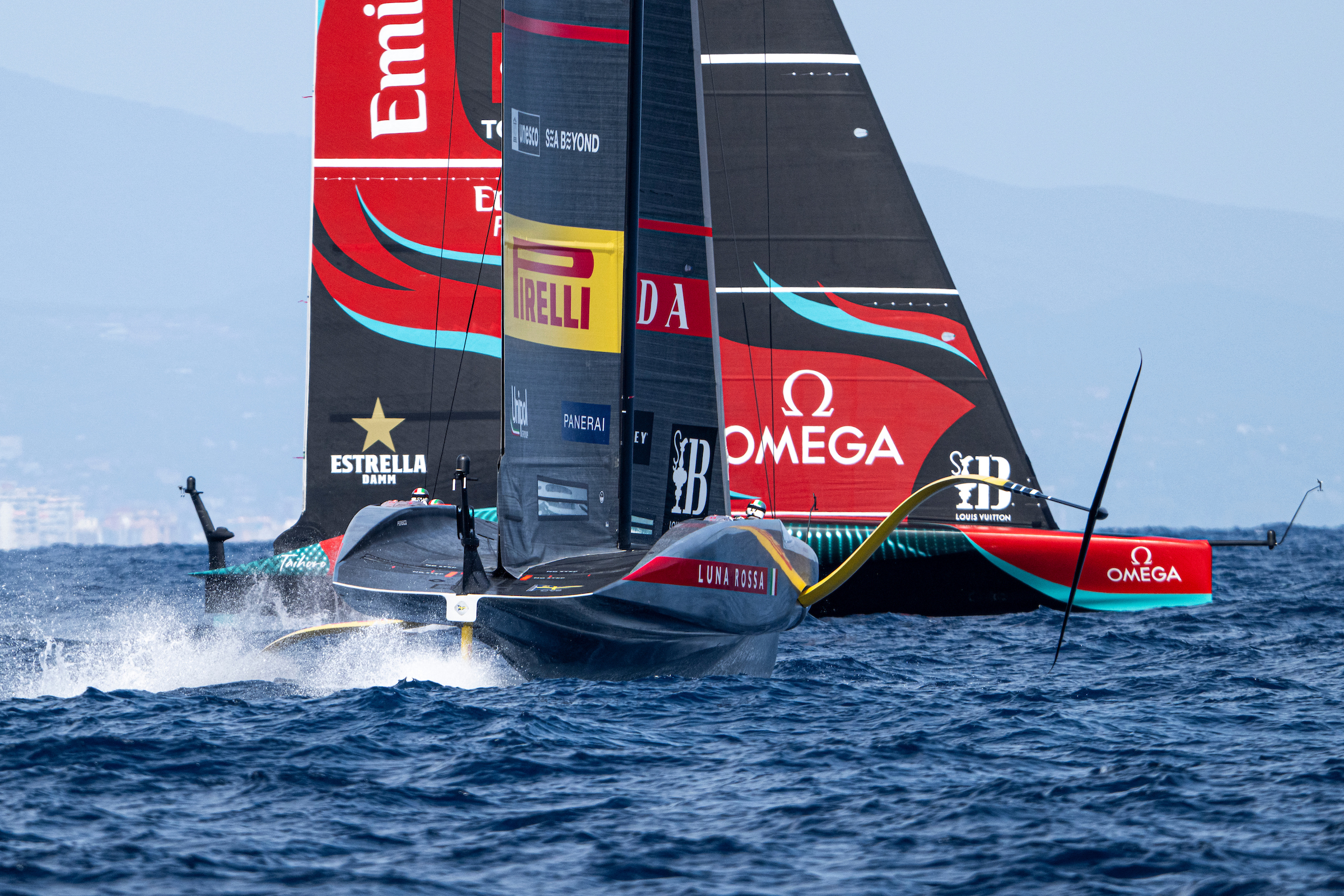 Luna Rossa and Team New Zealand during the Louis Vuitton preliminary regatta. Photo / America's Cup
