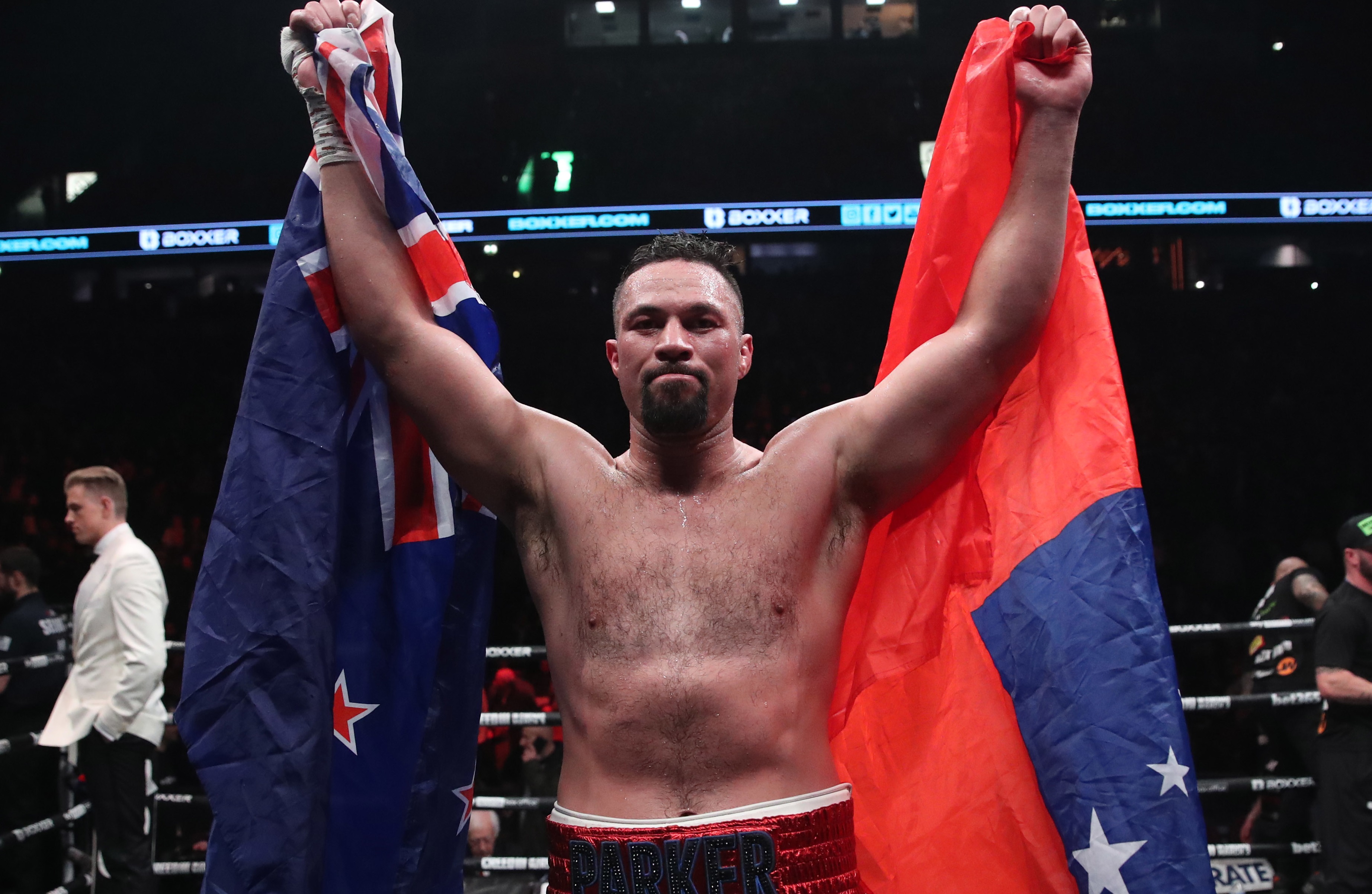 Joseph Parker celebrates his win over Jack Massey. Photo / Photosport