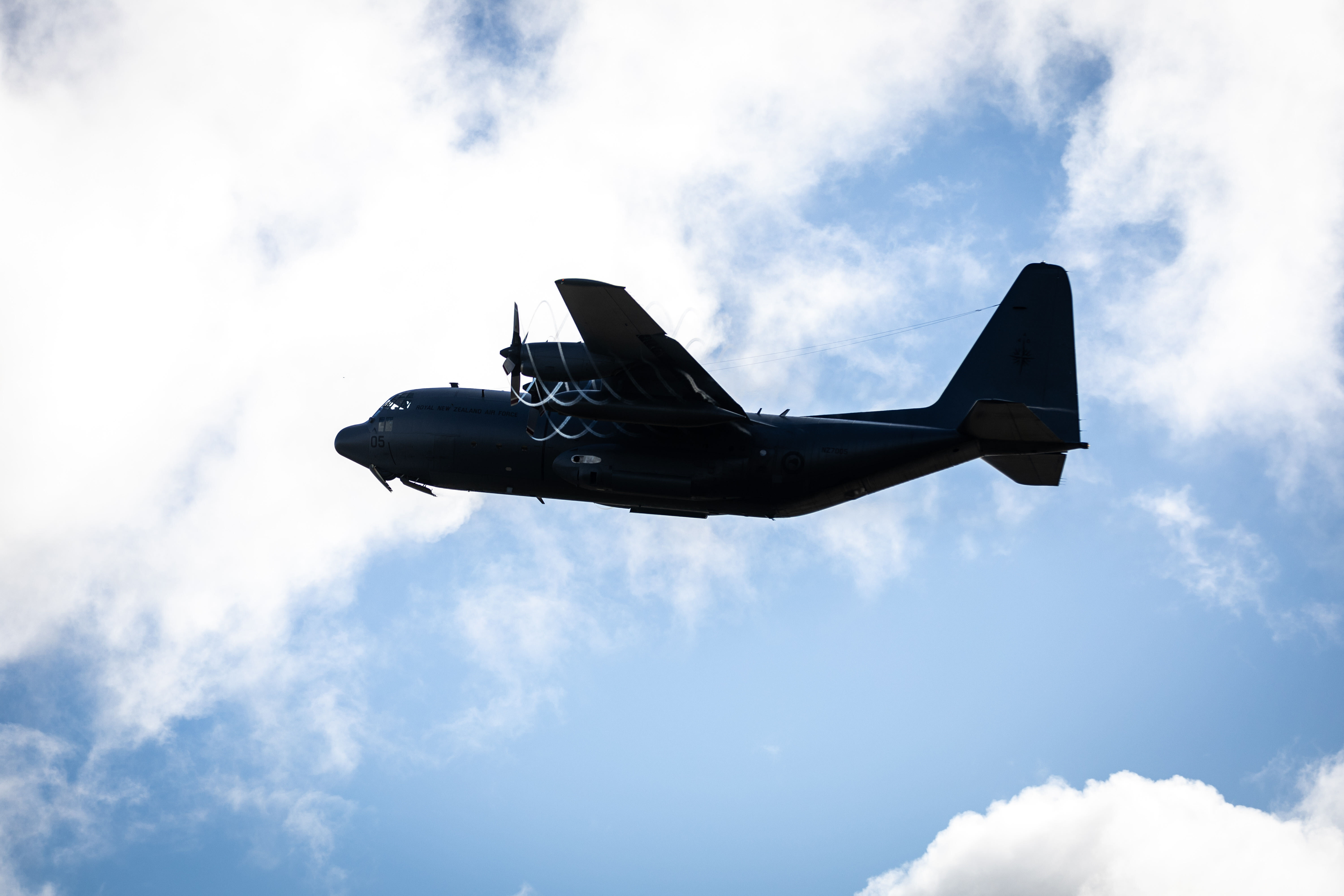 A C-130 Hercules took off from Auckland Whenuapai Airbase heading to New Caledonia to rescue stranded Kiwis. Photo / NZH