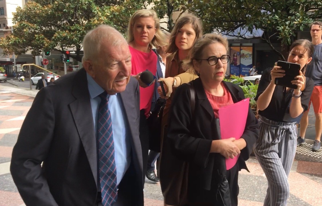 Australian media quiz Sir Ron Brierley as he leaves a Sydney court where he faced charges of possessing child porn. Photo / David Fisher