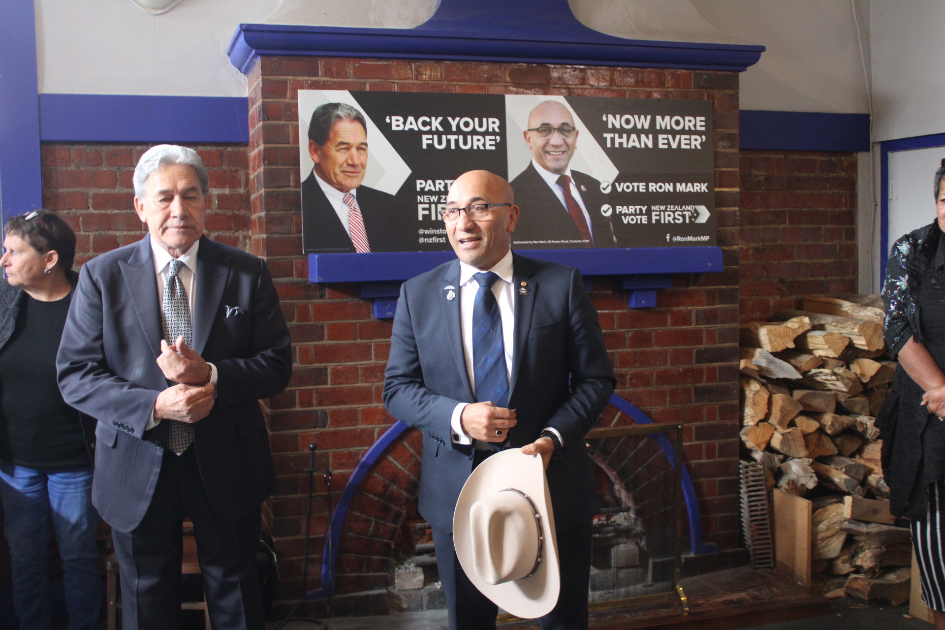 Former NZ First MP and current Carterton Mayor Ron Mark with NZ First leader Winston Peters on the campaign trail in 2020.