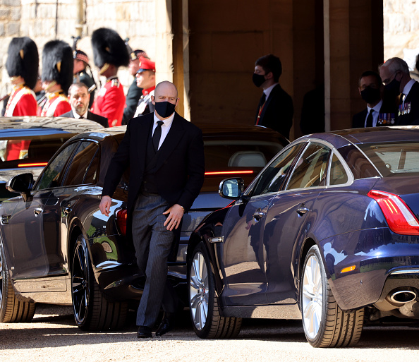 Mike Tindall leaving the funeral. Photo / Getty Images