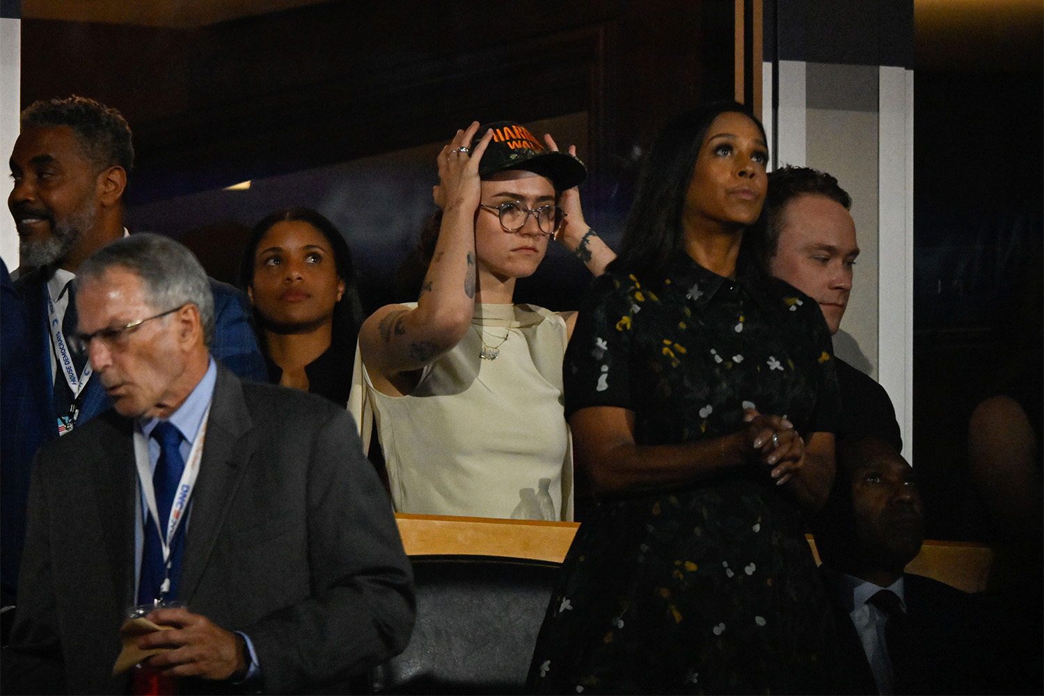 Ella Emhoff wore the viral Harris-Walz hat on Monday night. Photo / Washington Post