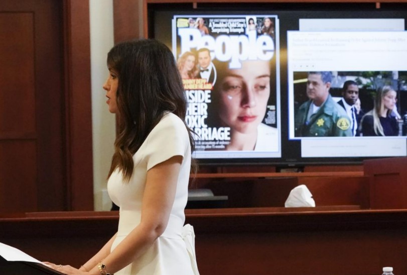Johnny Depp's attorney Camille Vasquez gives closing arguments. Photo / AP