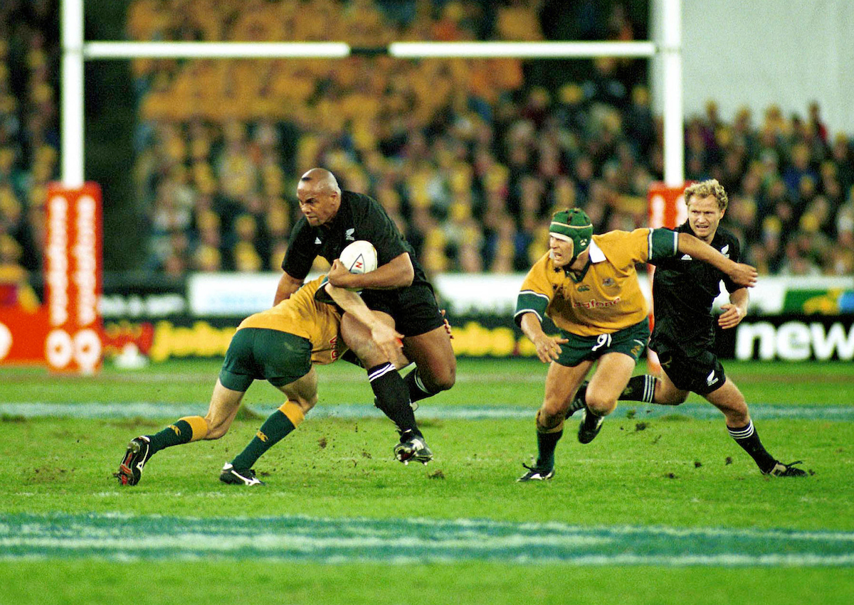 All Blacks wing Jonah Lomu on the charge during 2000 test against Australia in Sydney. Photosport