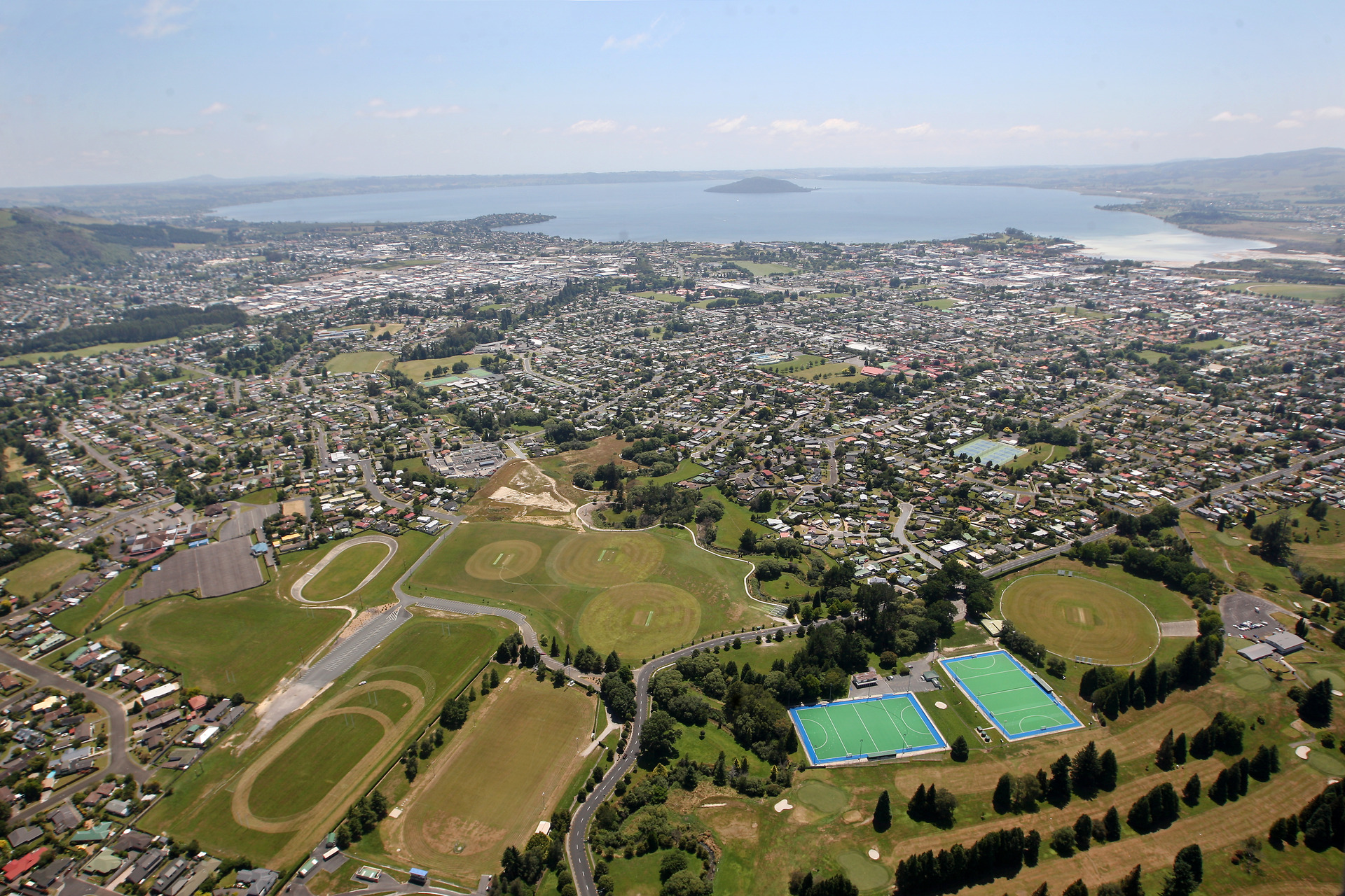  Aerial shot of Rotorua including Boord Park and Smallbone Park.  Photo / File