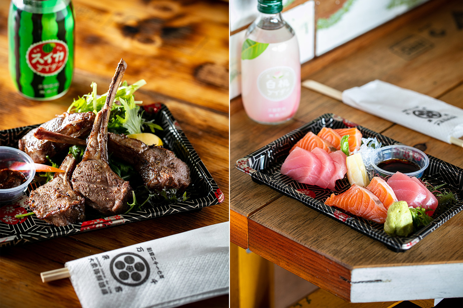 The lamb with black garlic miso, left, and the sashimi. Photos / Babiche Martens