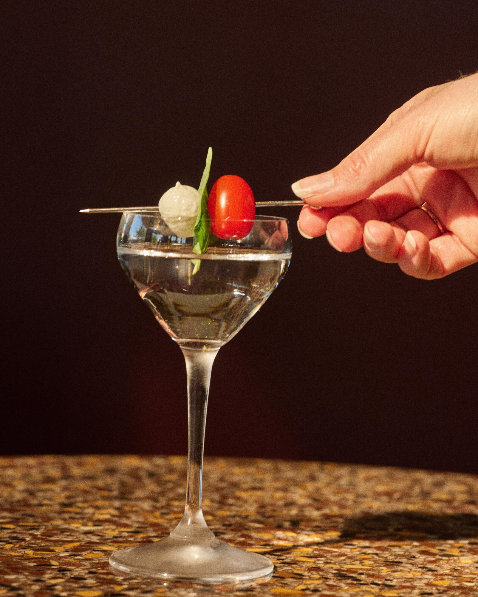 Andiamo's caprese martini, just one of the drinks around Auckland heroing the tomato. Photo / Supplied