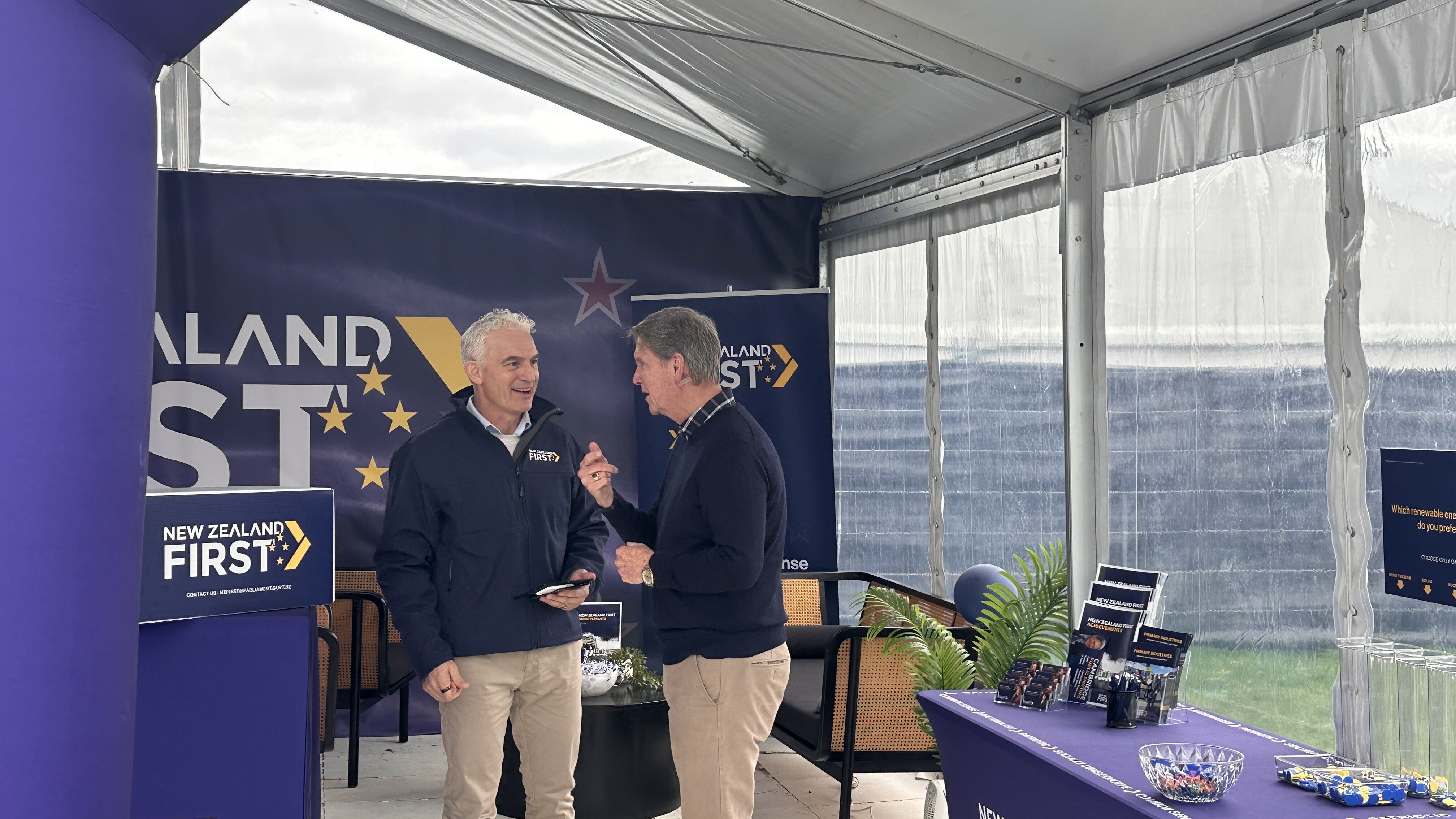 New NZ First candidate Stuart Nash and MP David Wilson at the party's Fieldays stall. Photo / Jamie Ensor