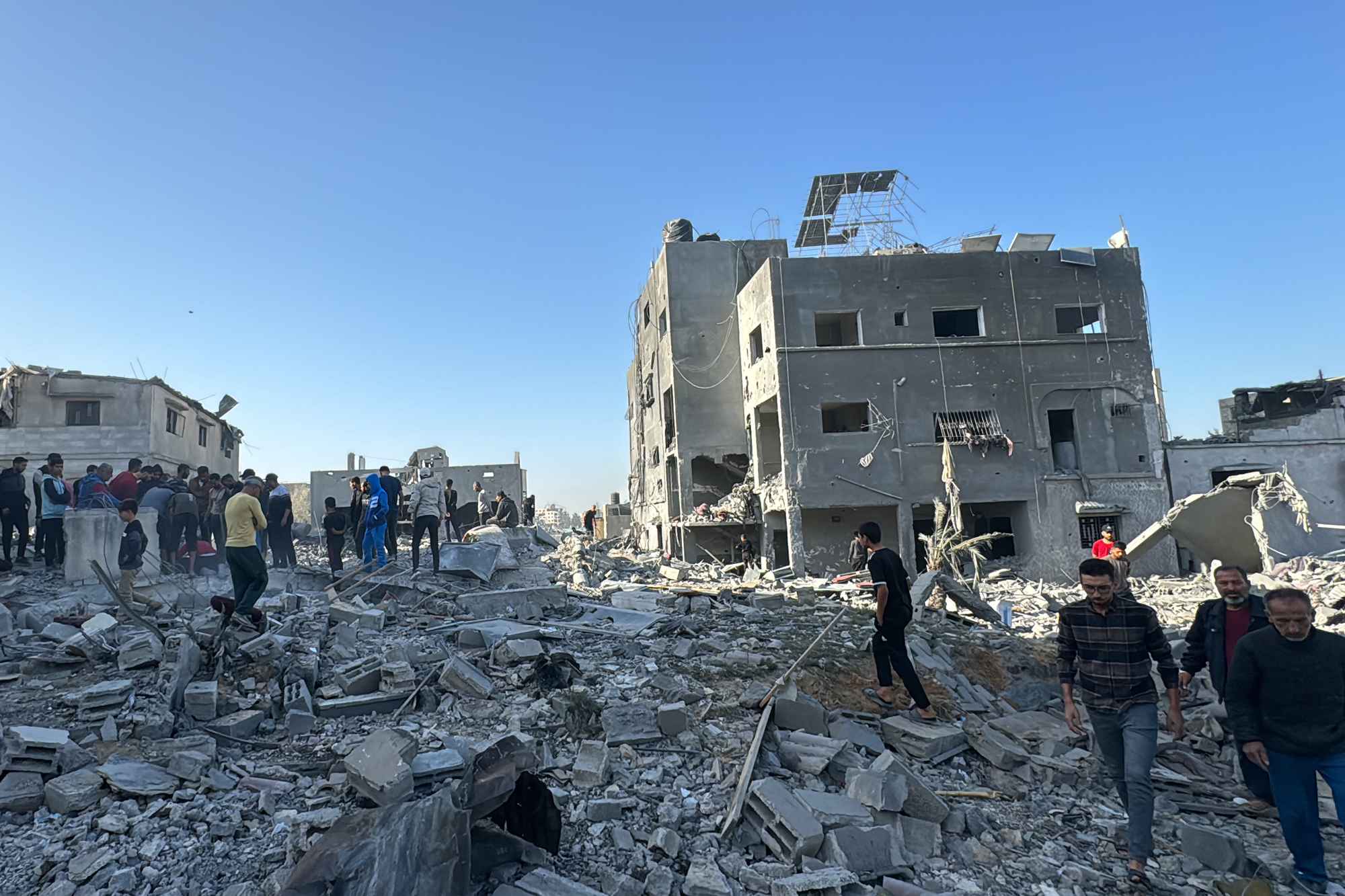 Buildings damaged after an overnight Israeli airstrike in Beit Lahia in the northern Gaza Strip. Photo / AFP