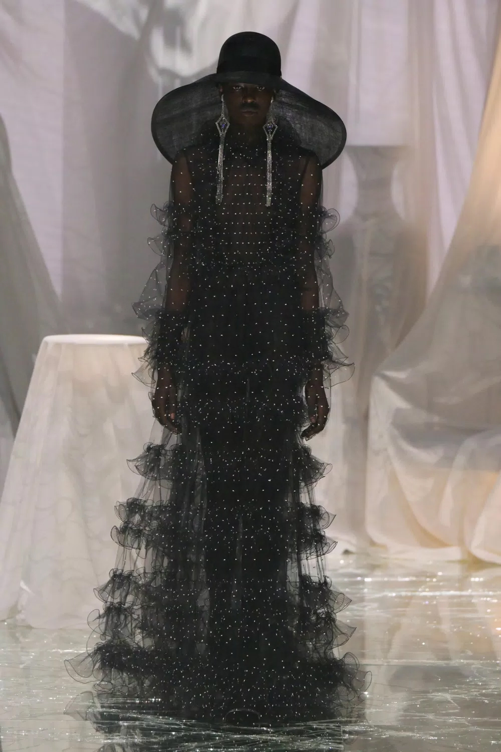 Tiered chiffon dresses were among the standout designs.