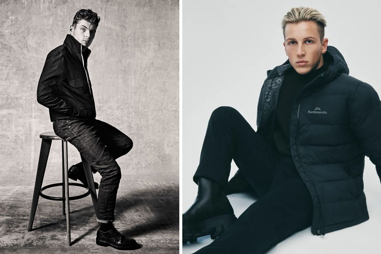 Left: Max Verstappen modeling for G-Star RAW. Right: New Zealander Liam Lawson modeling for Kathmandu.