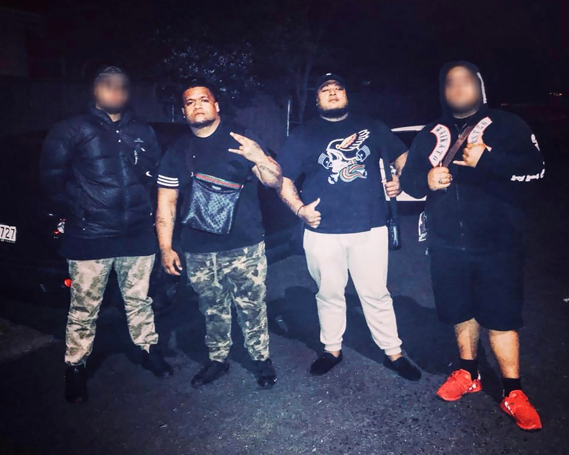 Romney Fukofuka, second from left, was close friends with Abraham Tu'uheava, second from right, who was murdered by members of the Comancheros gang in 2018. Photo / Supplied