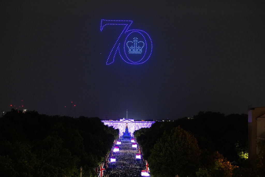 Drones light up the sky above the Platinum Party at the Palace in front of Buckingham Palace in London. Photo / Getty