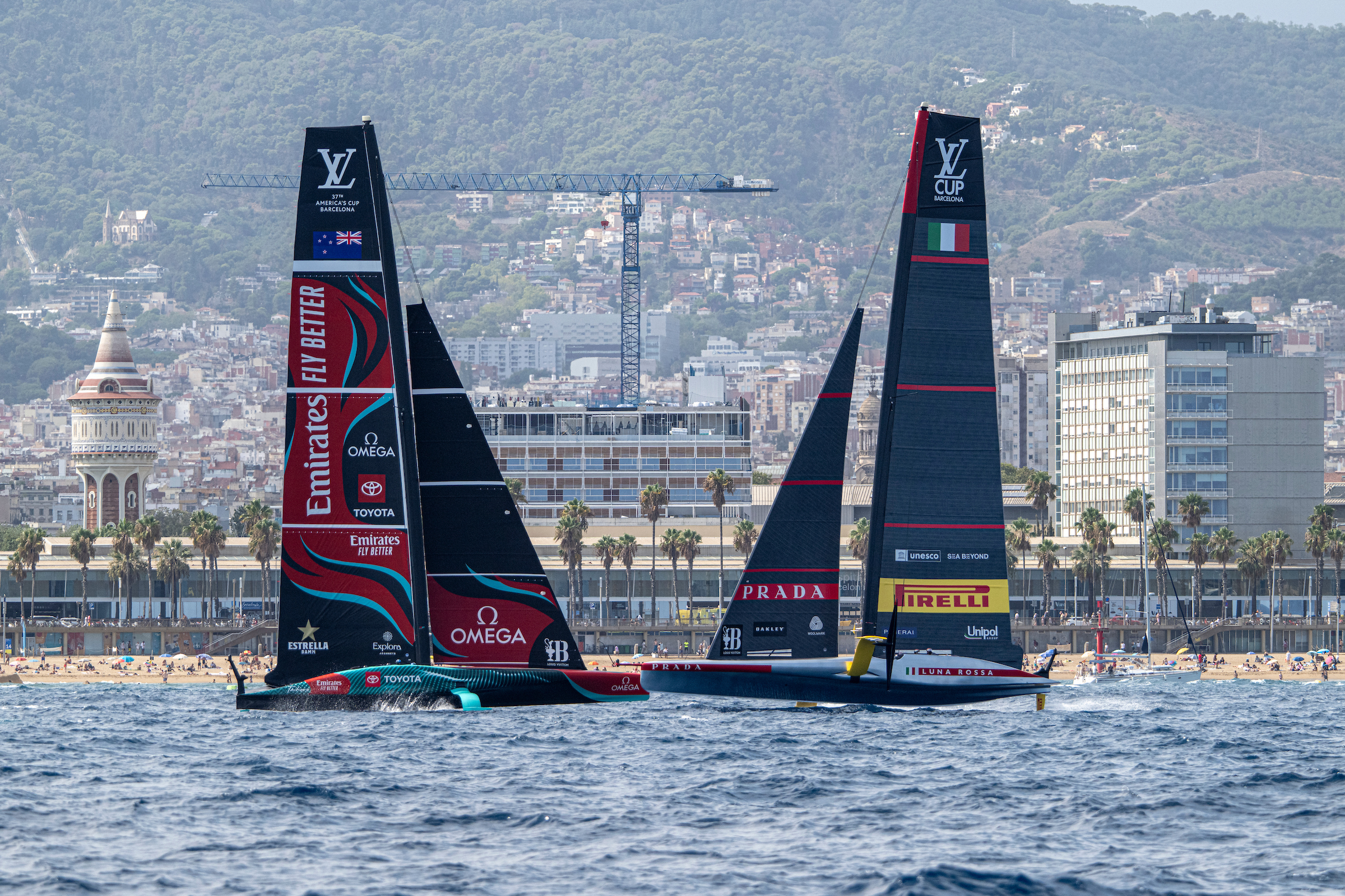 Team New Zealand and Luna Rossa hit the water in Barcelona as part of the Louis Vuitton Preliminary regatta. Photo / America's Cup