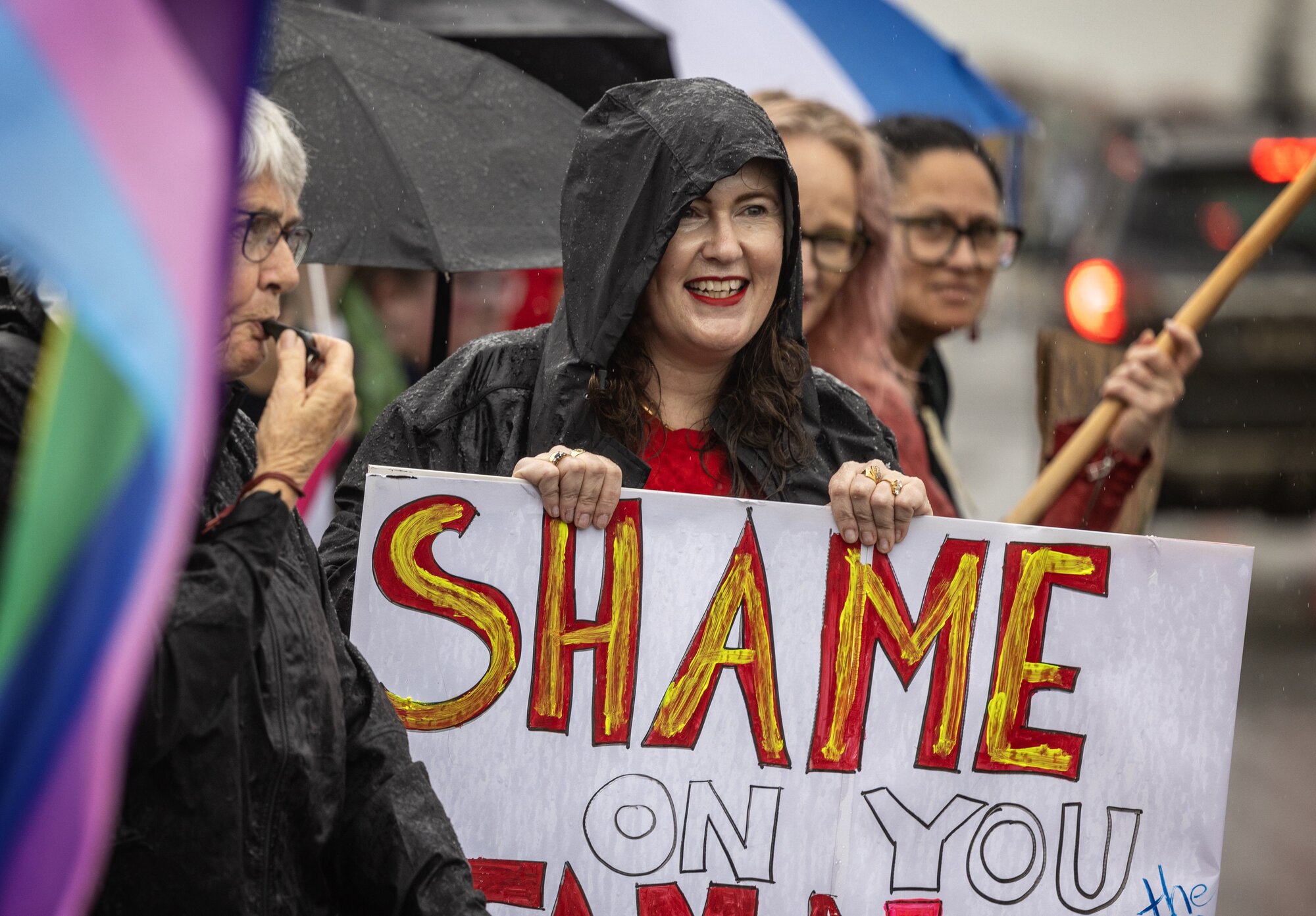 Protesters braved some gnarly conditions. Photo / Mike Scott