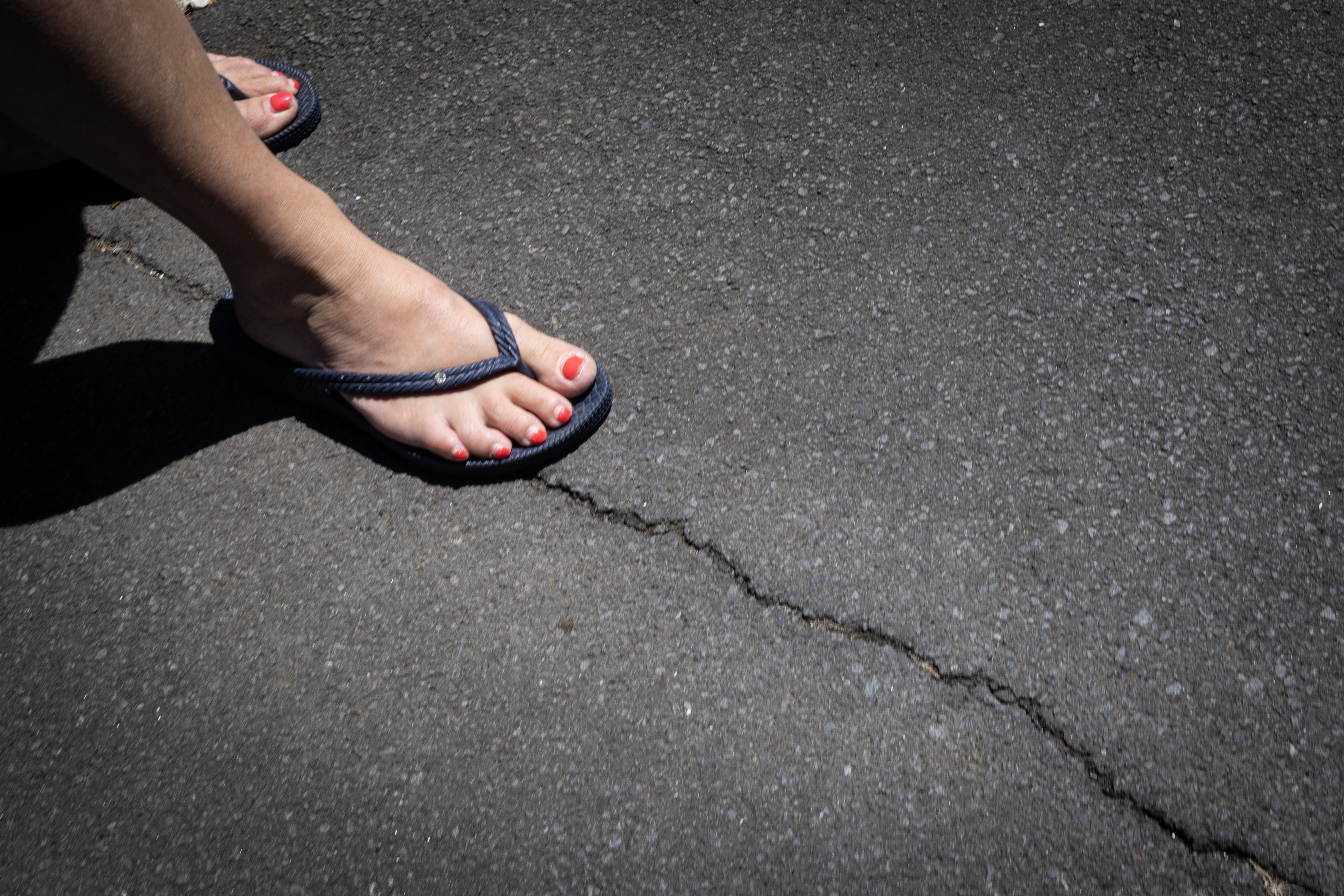 Nina Kristensen claims vibratons from the pedestrain crossing project have caused cracking to her driveway. Photo / Jason Oxenham