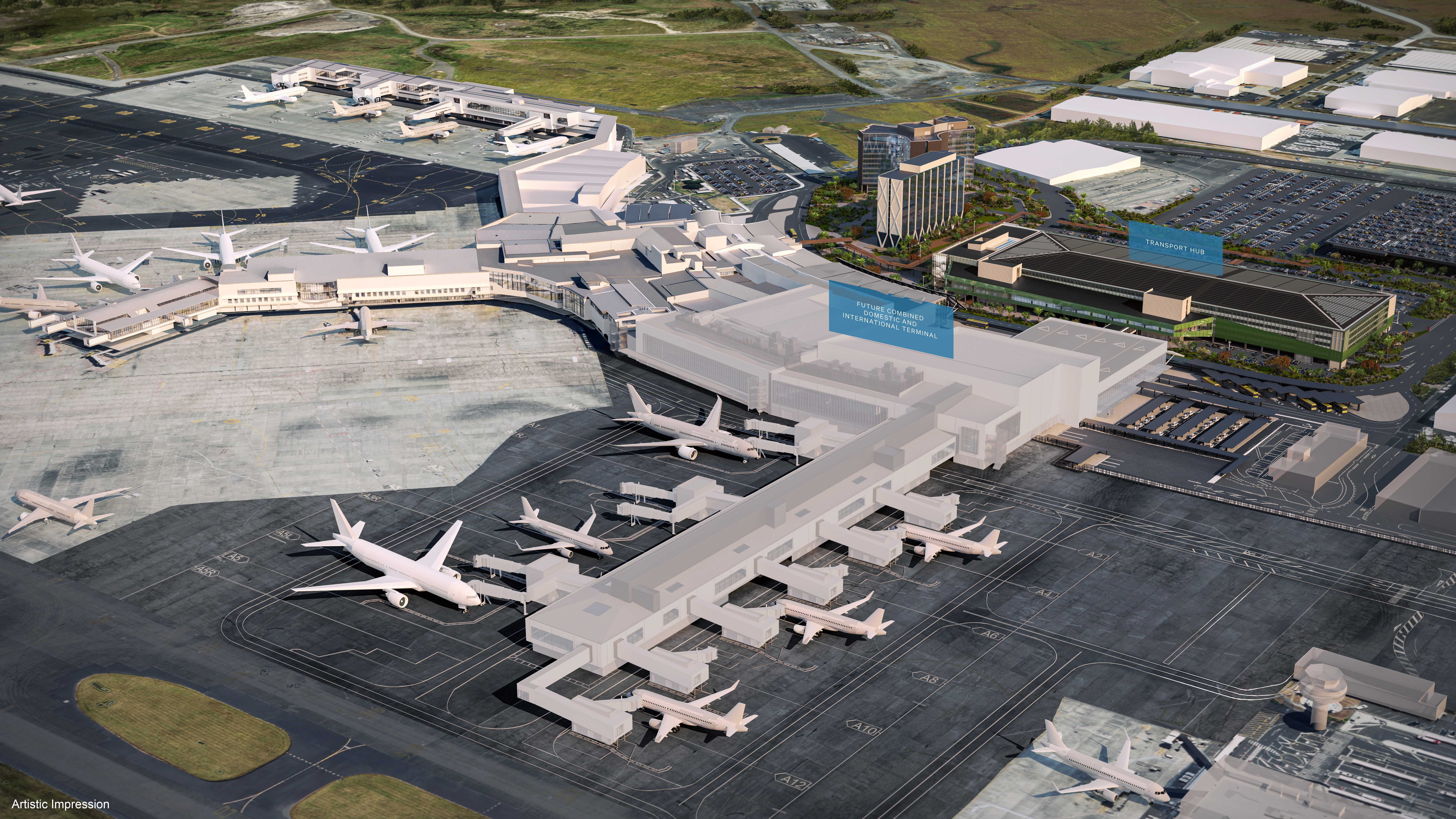 An artist's impression Auckland Airport’s planned new integrated terminal. Photo / Supplied, File