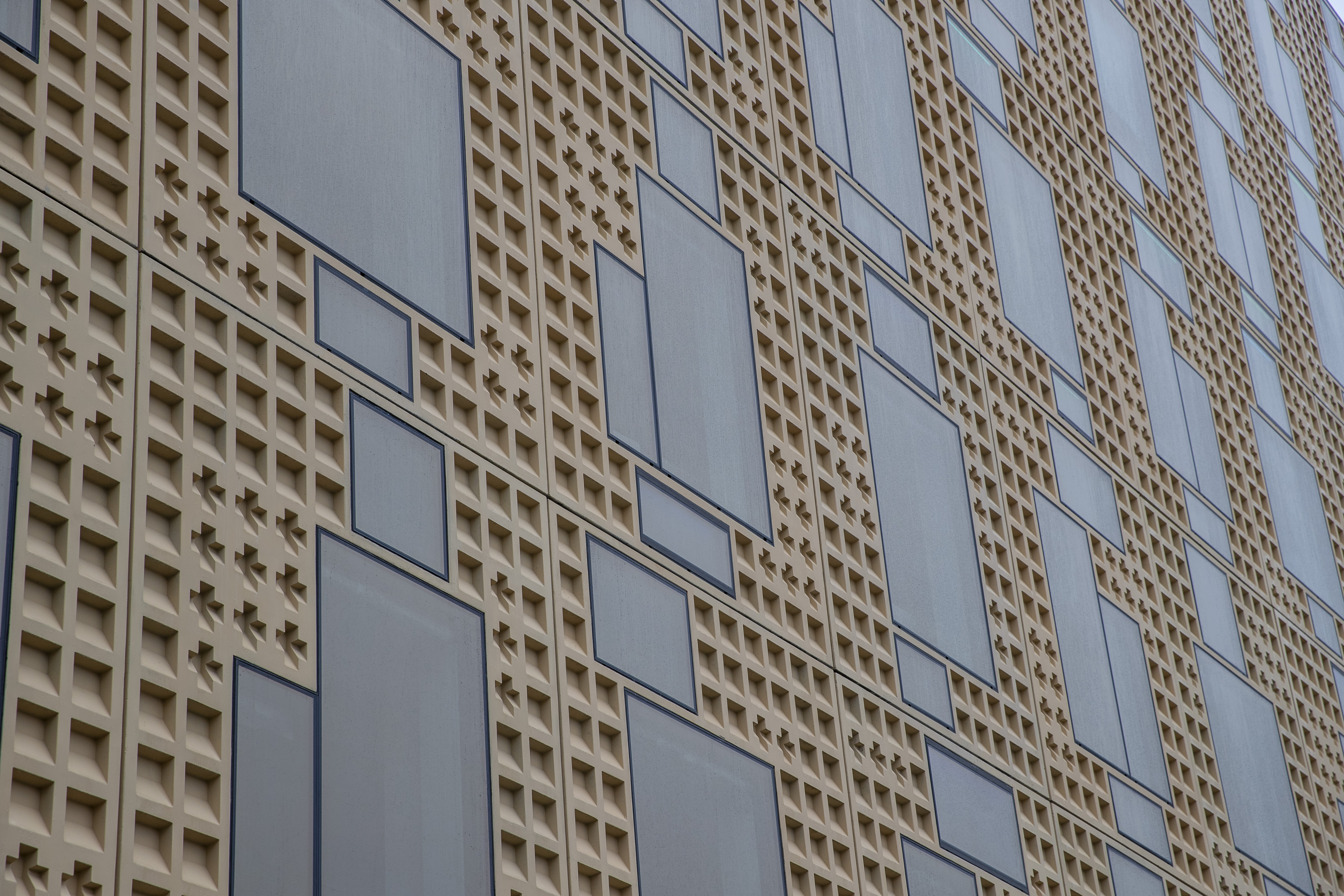 Cross designs in the facade of the new office block at 3 Te Kehu Way, Sylvia Park, short-listed for an architecture award. Photo / Michael Craig