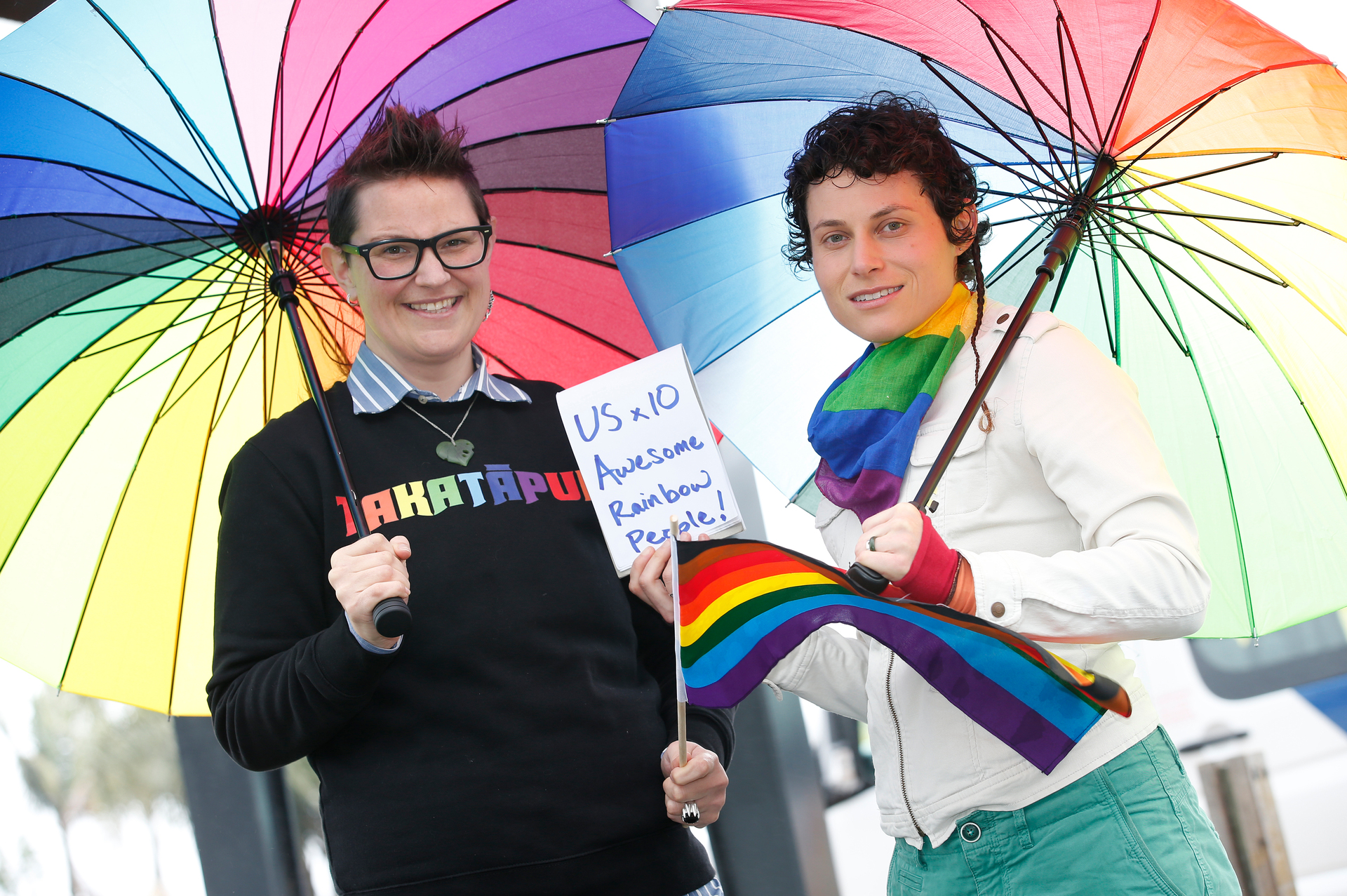 Han White and Ren Lunicke represent a team of 20 volunteer Whangārei Proud members working to make the Whangārei Pride Festival in March 2022 a big success. Photo / Michael Cunningham